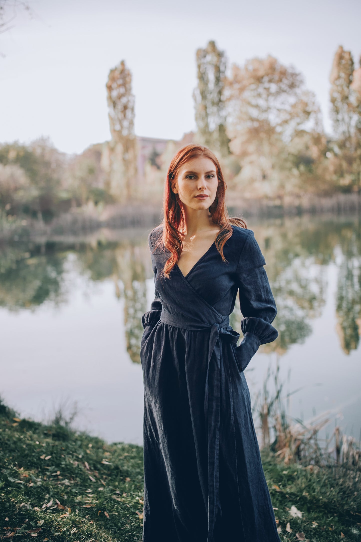 Wrap Linen Dress with Tie Waist, VisibleArtShop