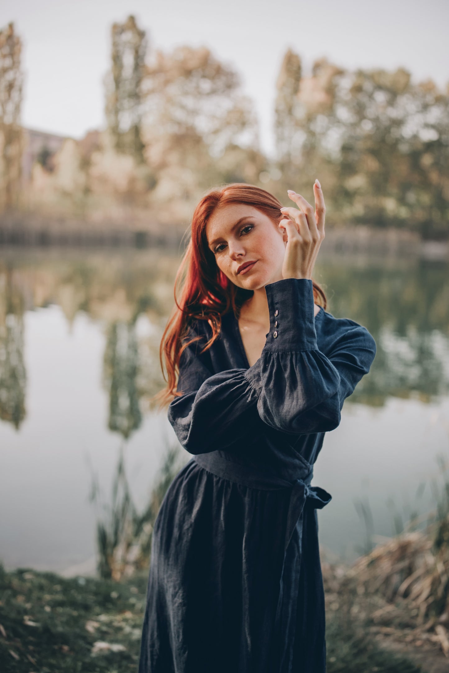 Wrap Linen Dress with Tie Waist, VisibleArtShop