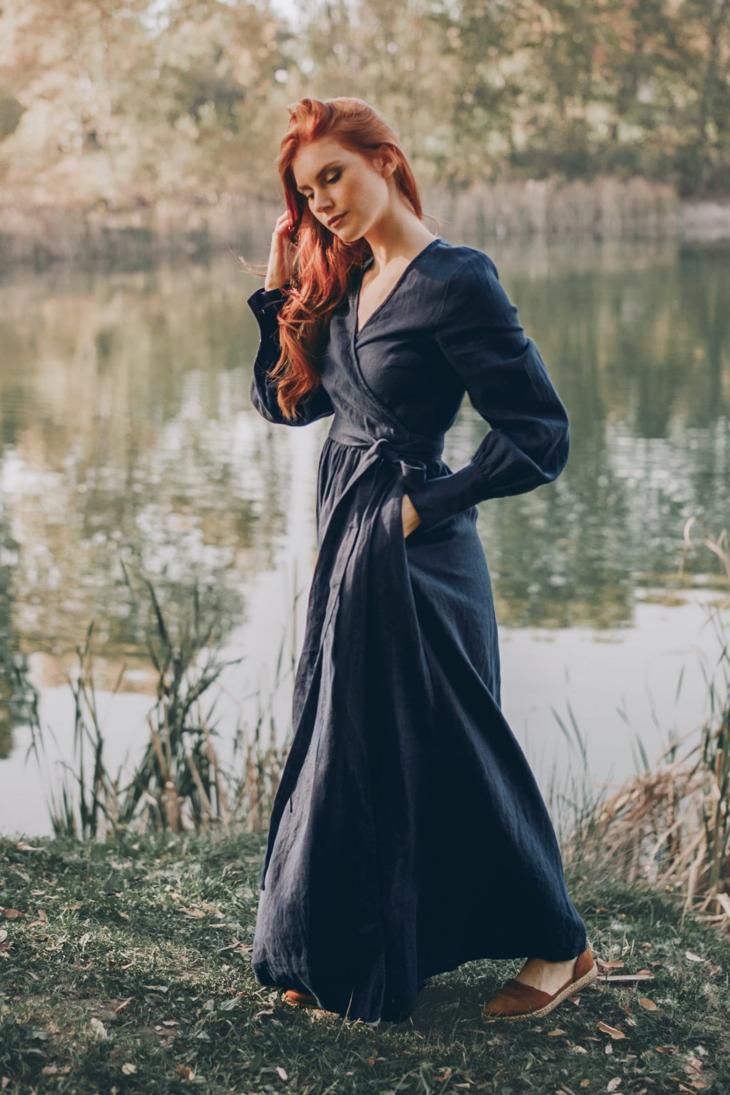 Wrap Linen Dress with Tie Waist, VisibleArtShop