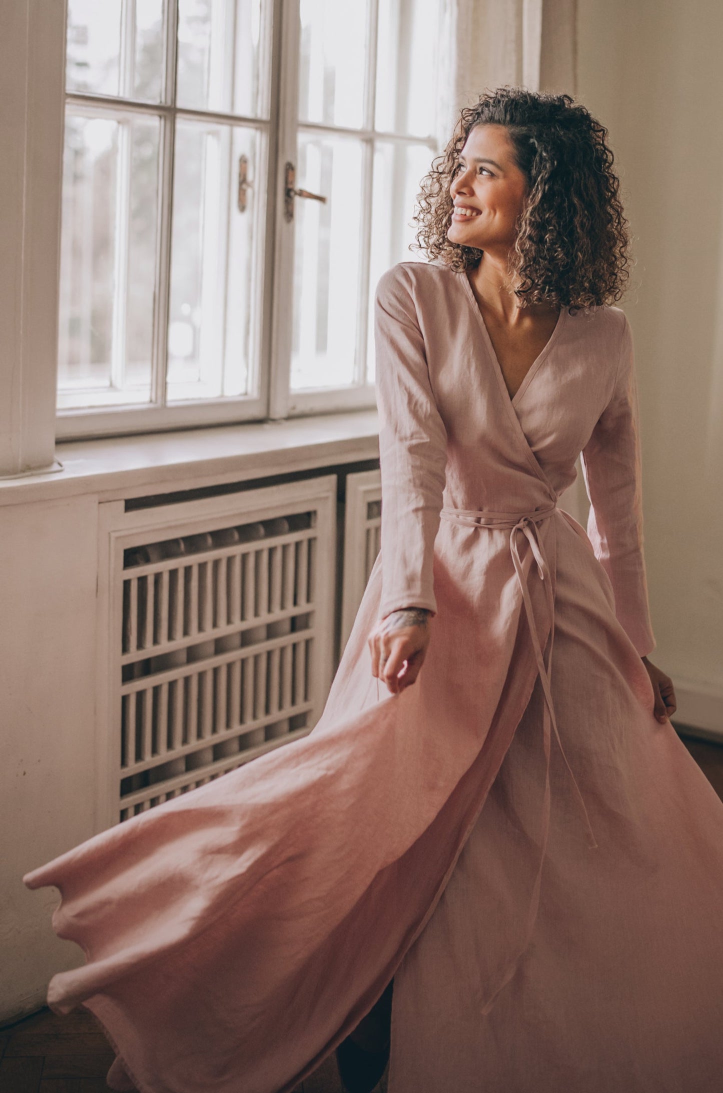 Linen Maxi Dress with Tie Waist, VisibleArtShop