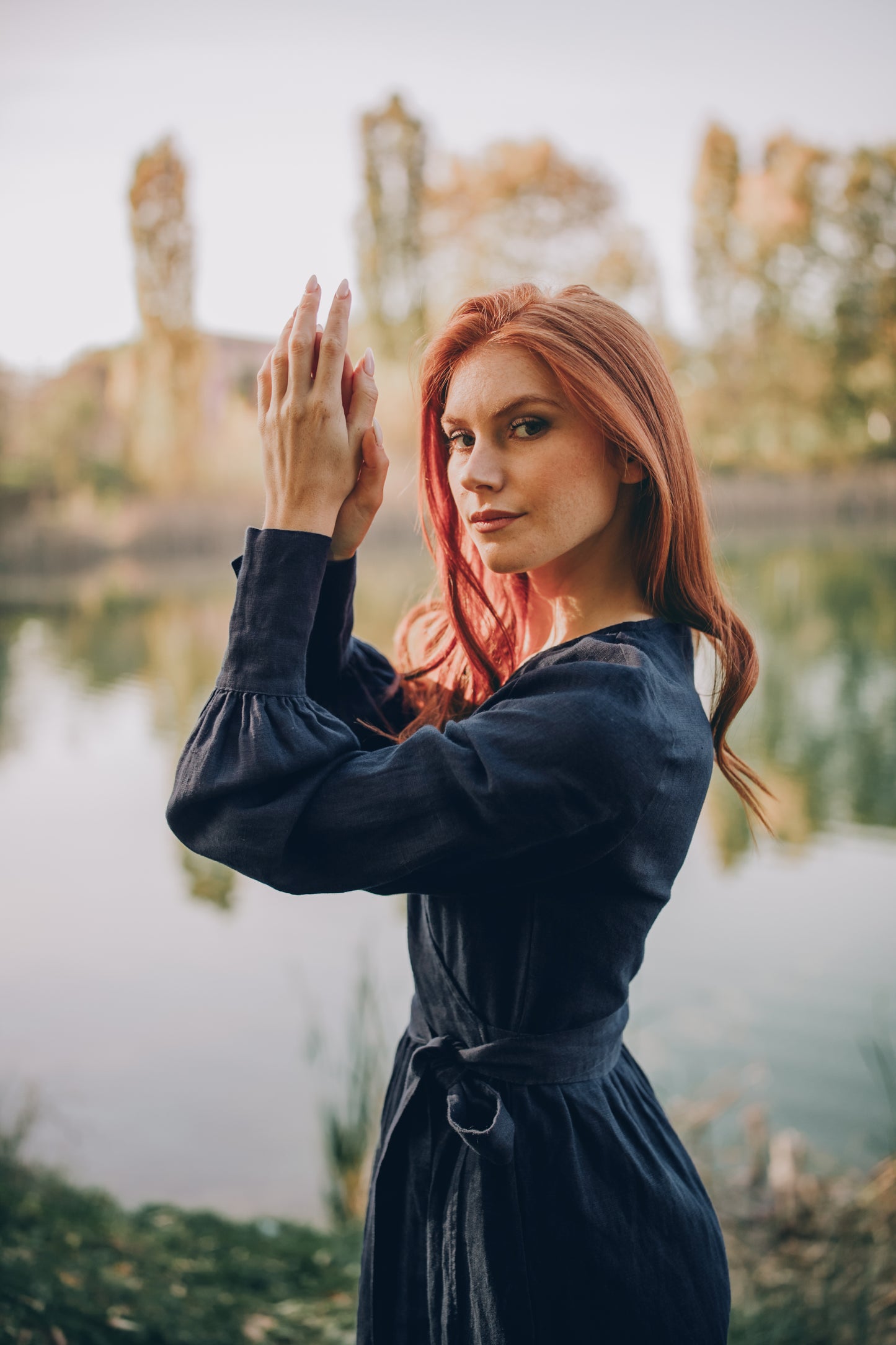 Wrap Linen Dress with Tie Waist, VisibleArtShop