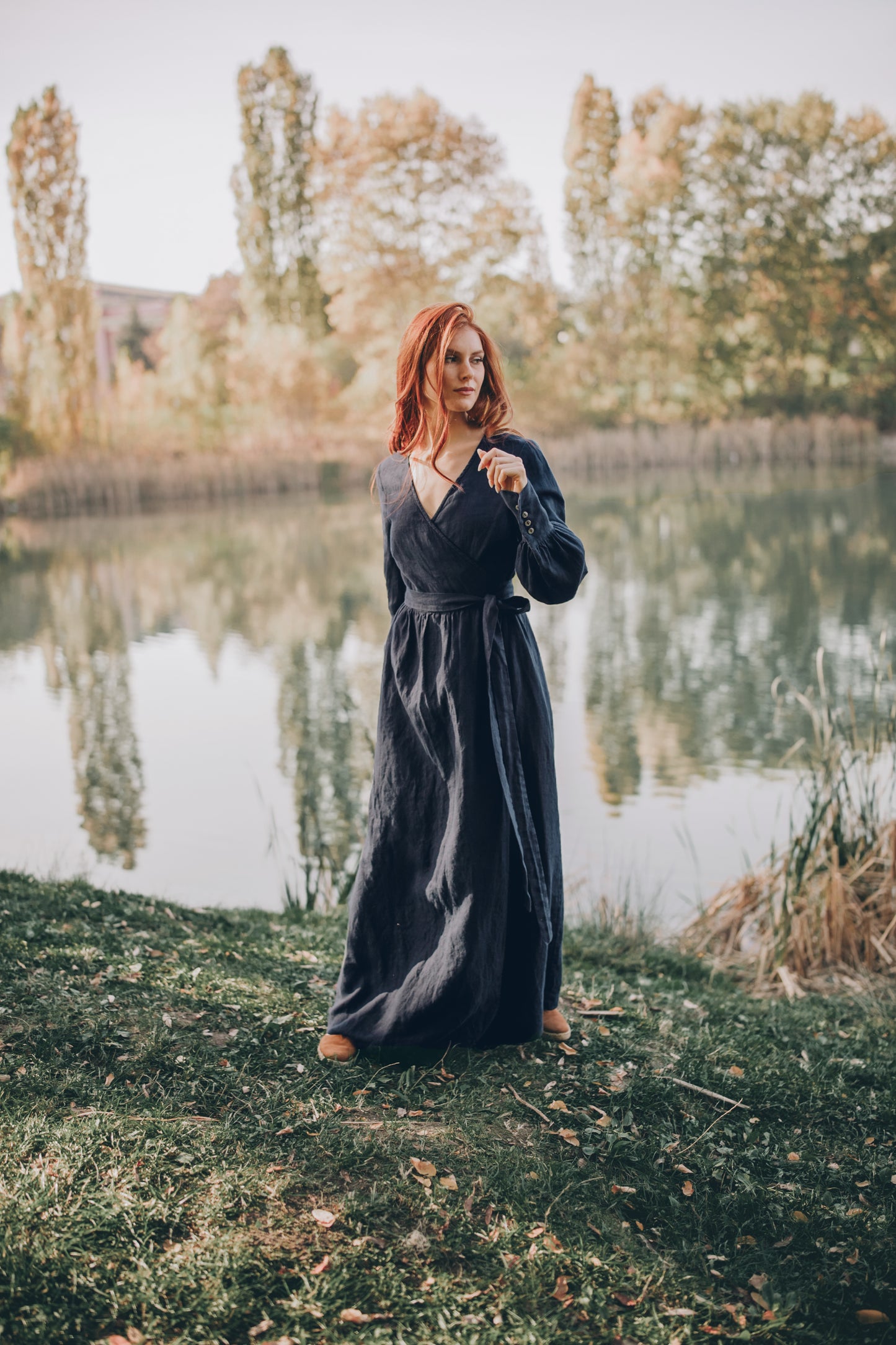 Wrap Linen Dress with Tie Waist, VisibleArtShop