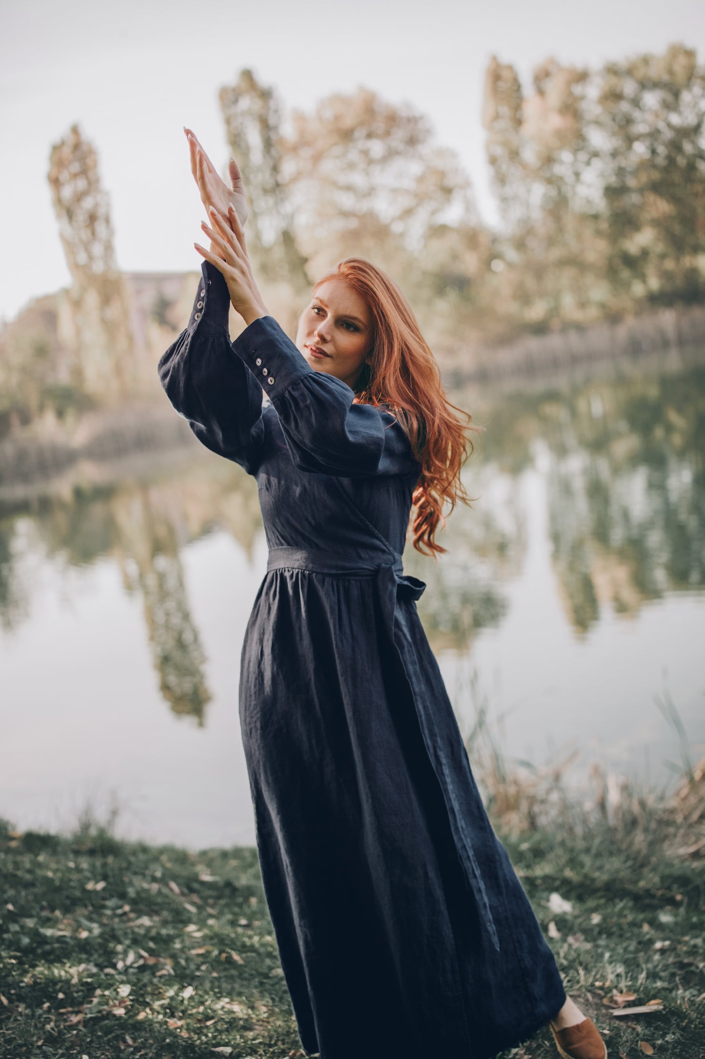 Wrap Linen Dress with Tie Waist, VisibleArtShop