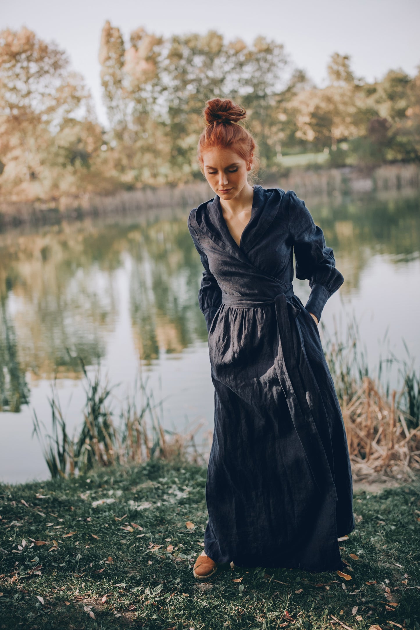 Maxi Linen Wrap Dress with a Hood, VisibleArtShop