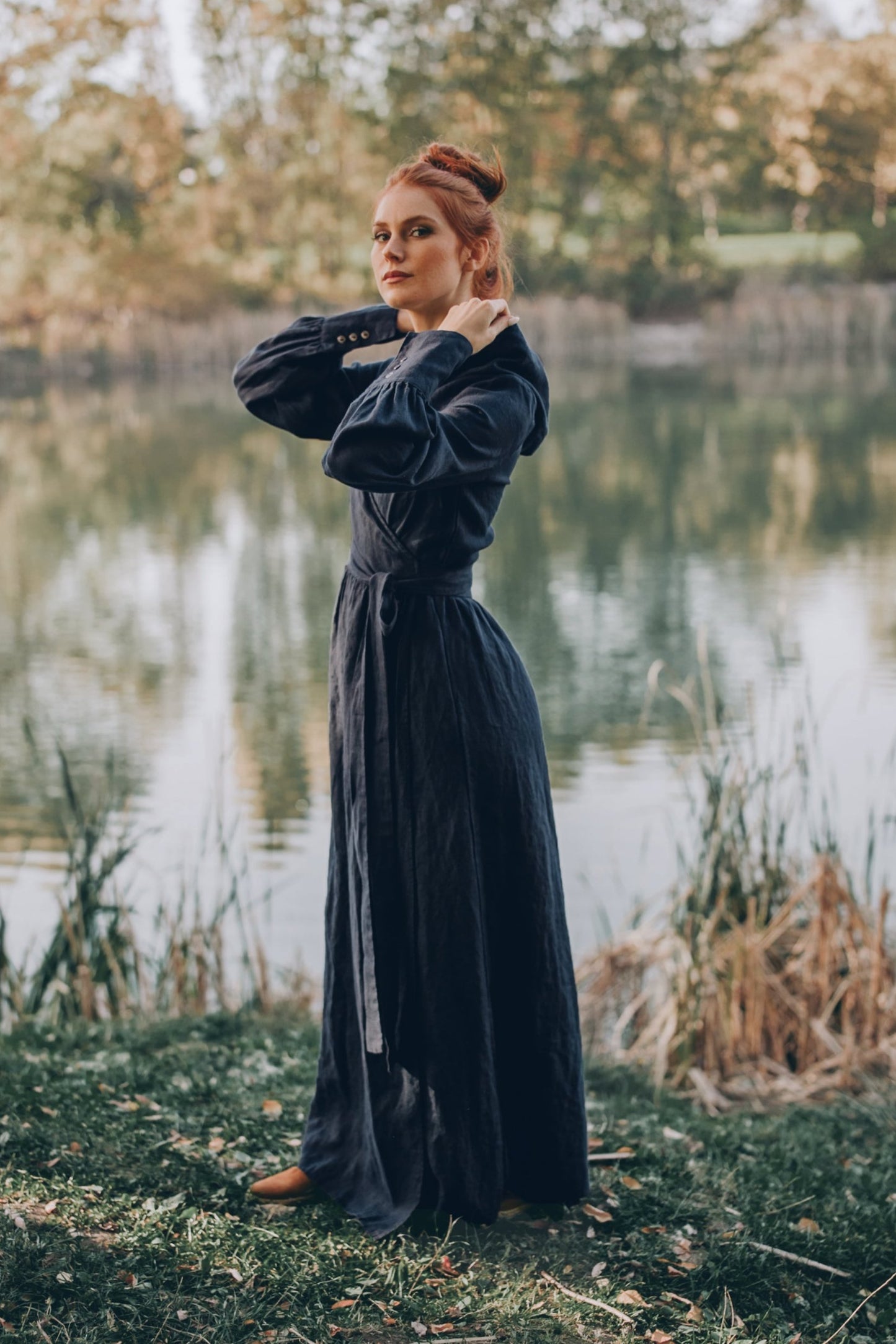 Maxi Linen Wrap Dress with a Hood, VisibleArtShop