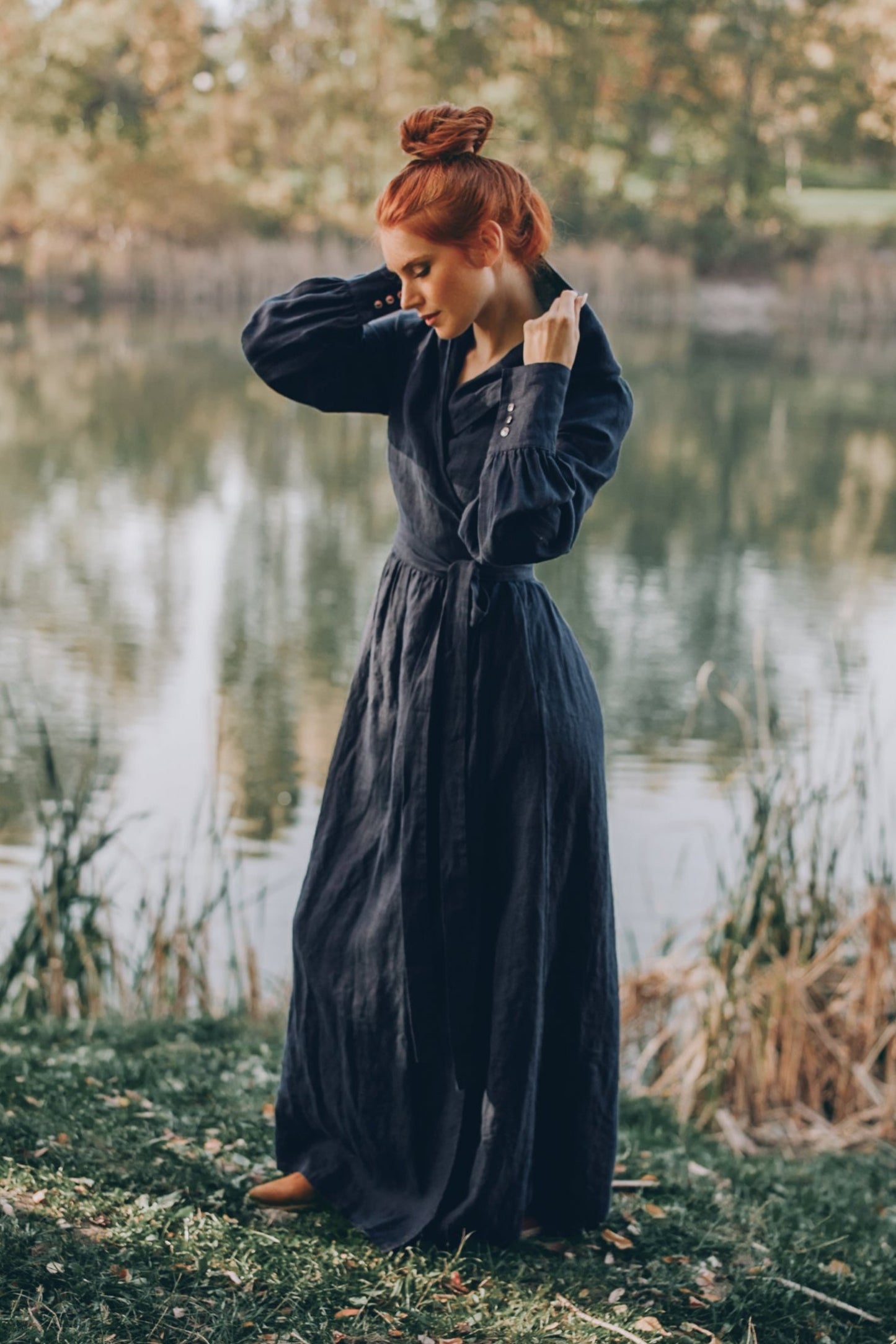 Maxi Linen Wrap Dress with a Hood, VisibleArtShop