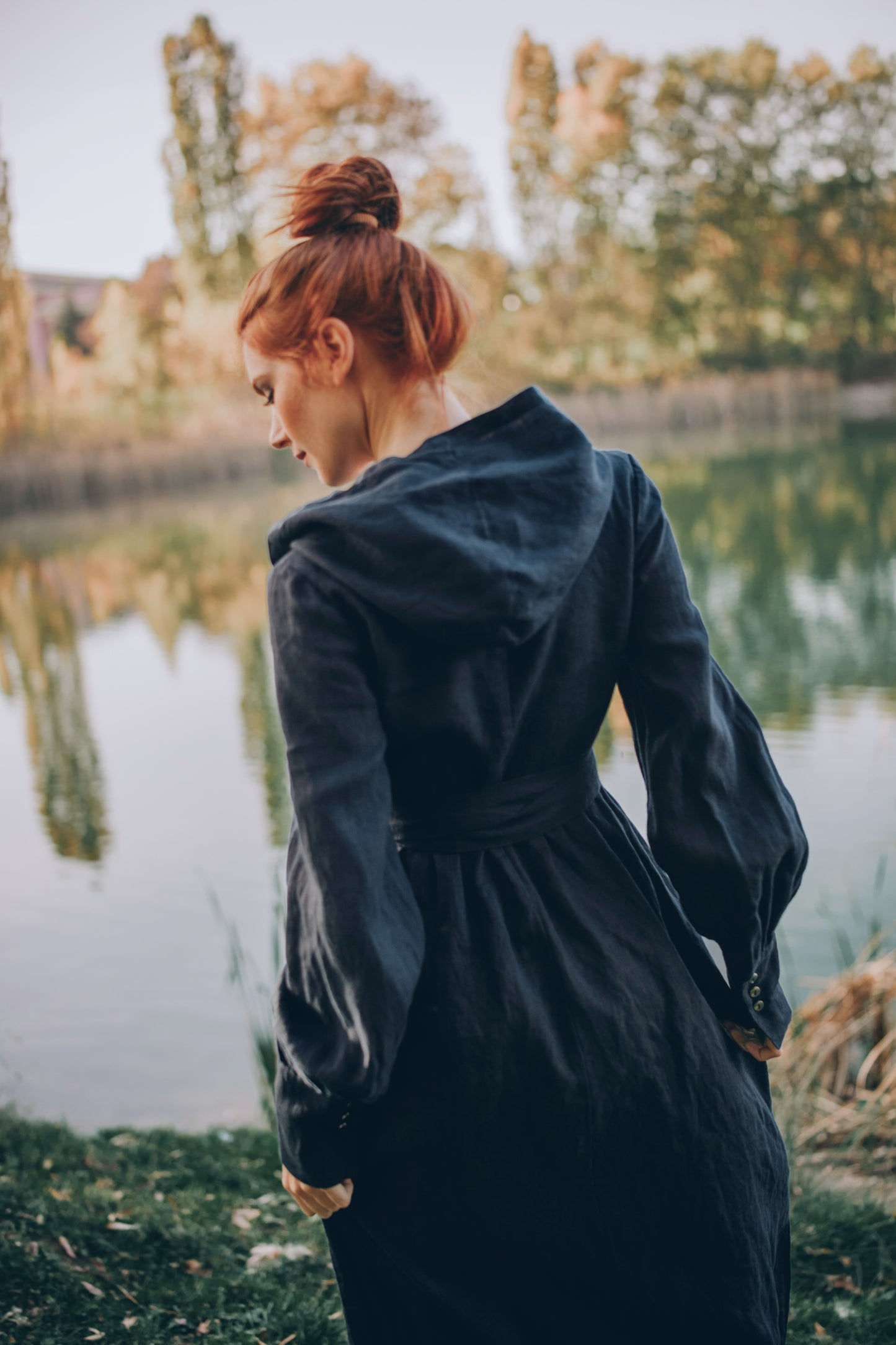 Maxi Linen Wrap Dress with a Hood, VisibleArtShop