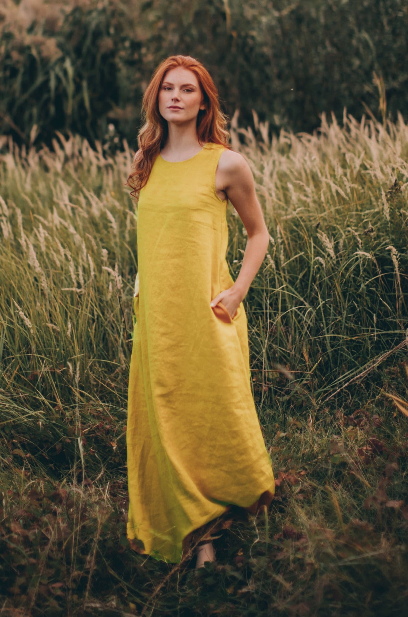 lemon dress linen Linen Boat Neck Dress (Lemon)