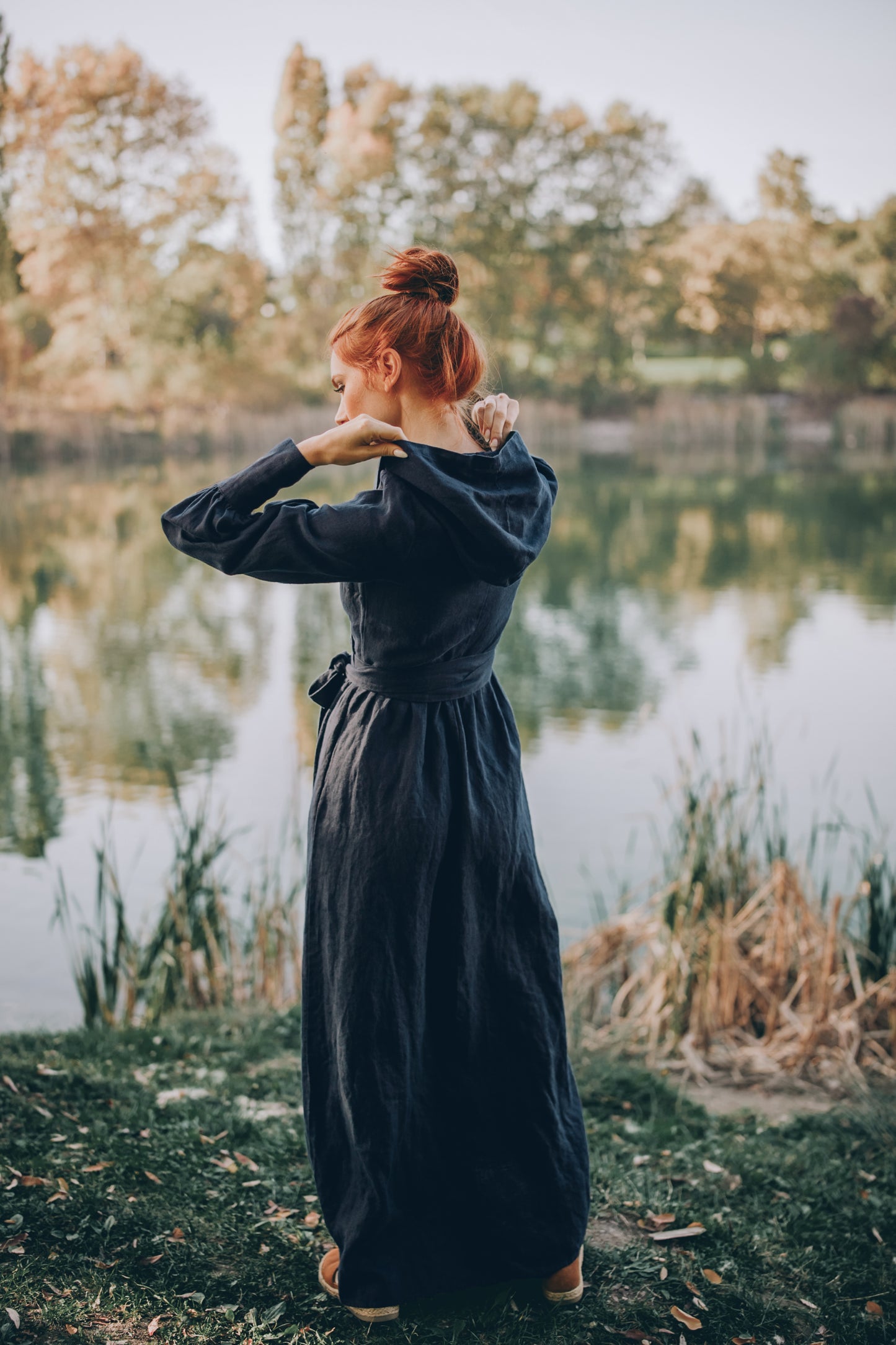 Maxi Linen Wrap Dress with a Hood, VisibleArtShop