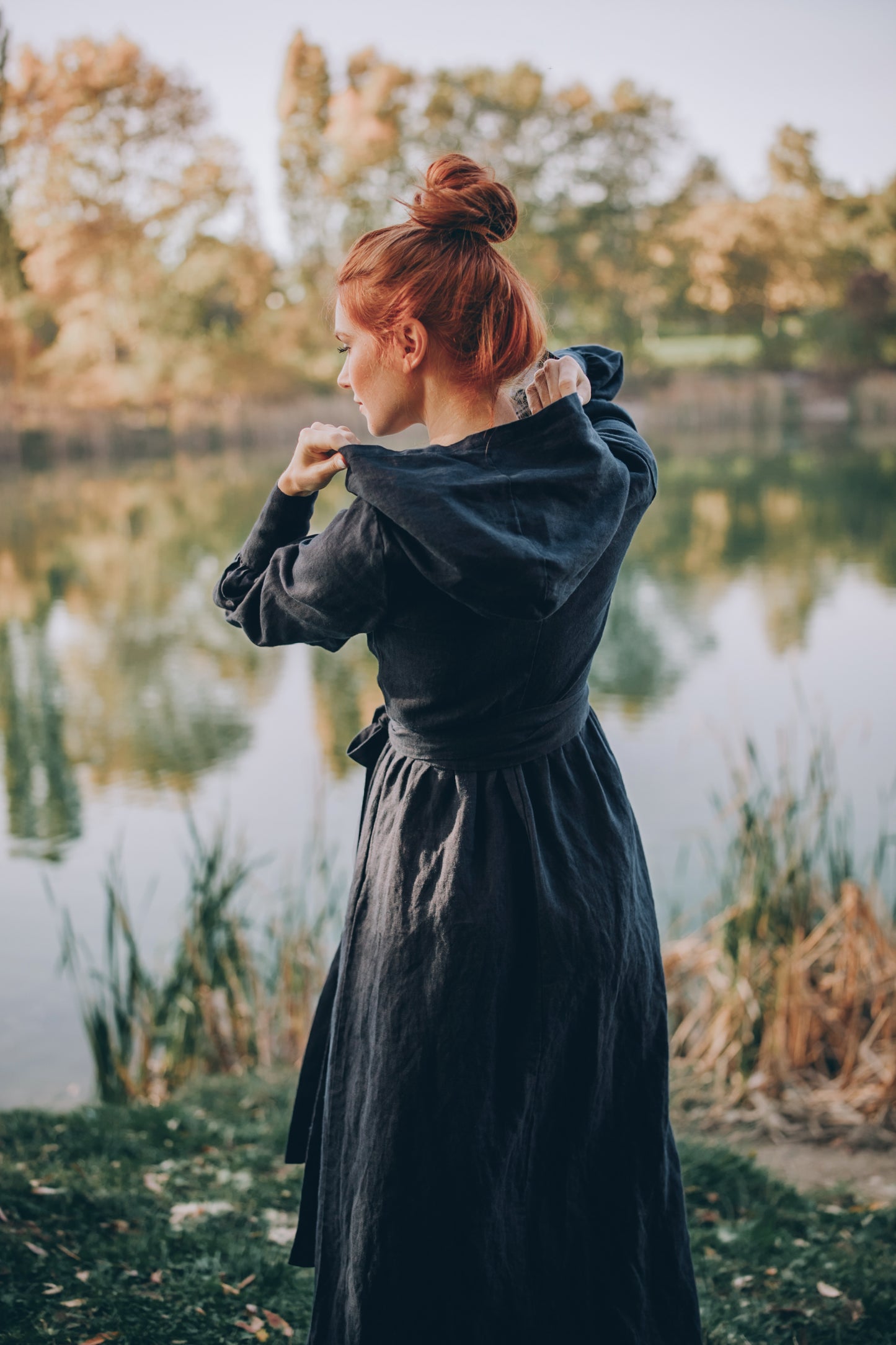 Maxi Linen Wrap Dress with a Hood, VisibleArtShop