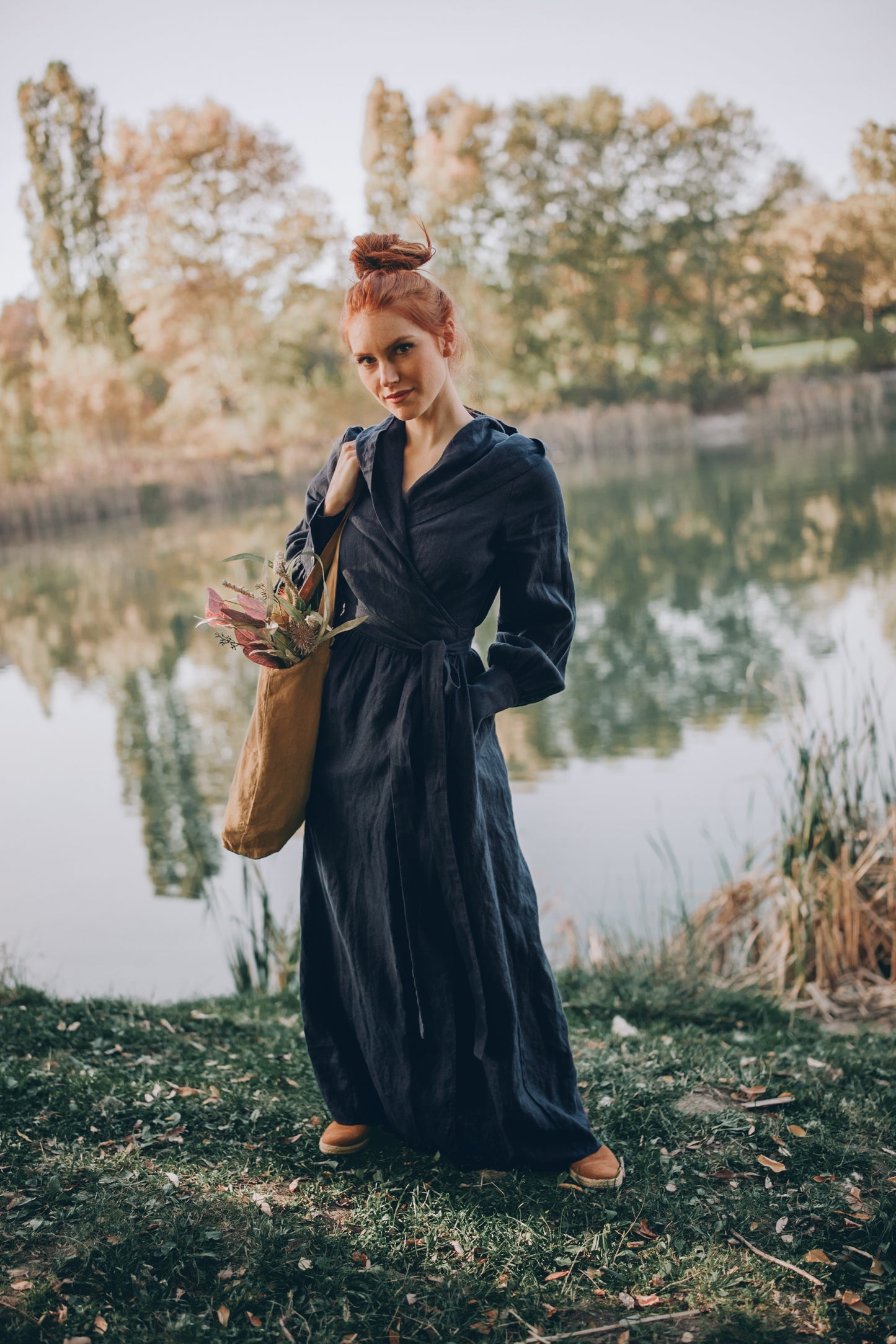 Maxi Linen Wrap Dress with a Hood, VisibleArtShop