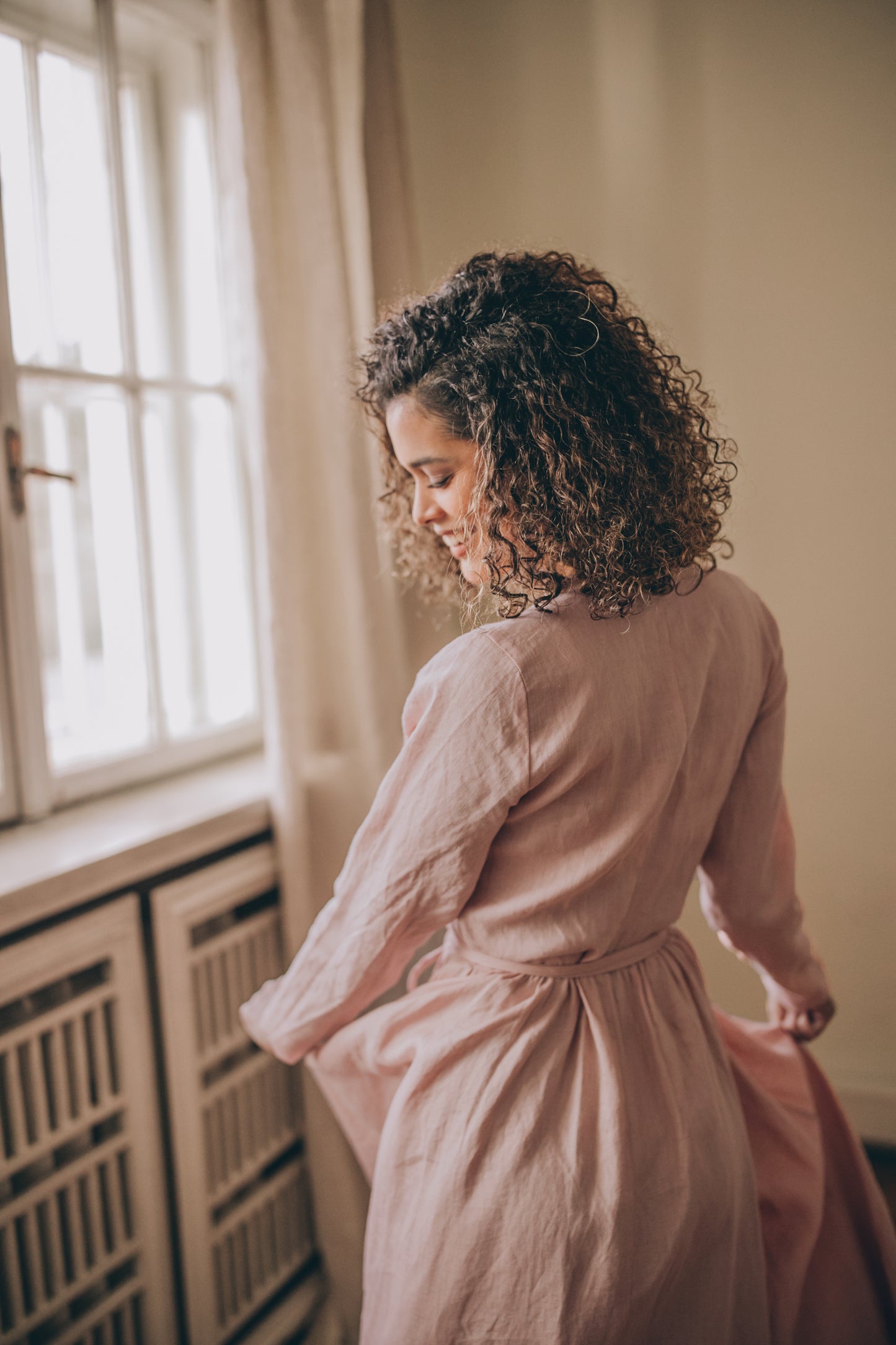 Linen Maxi Dress with Tie Waist, VisibleArtShop