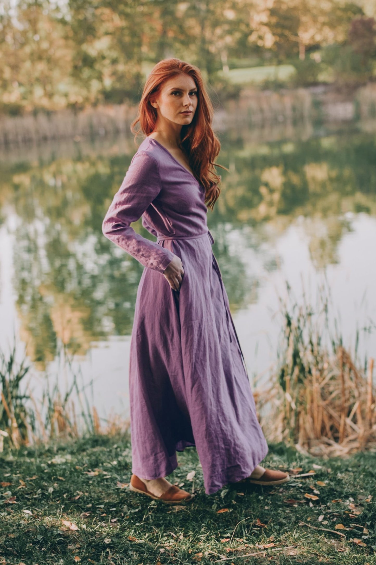 Wrap Linen Maxi Dress with Tie Waist, VisibleArtShop