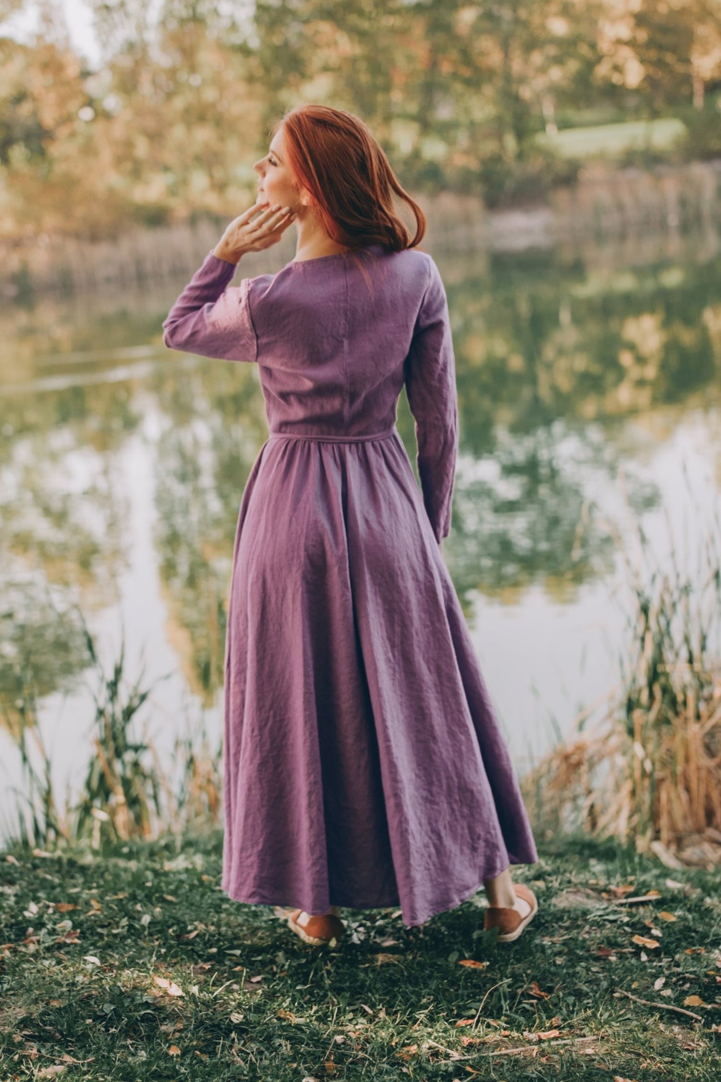 Wrap Linen Maxi Dress with Tie Waist, VisibleArtShop