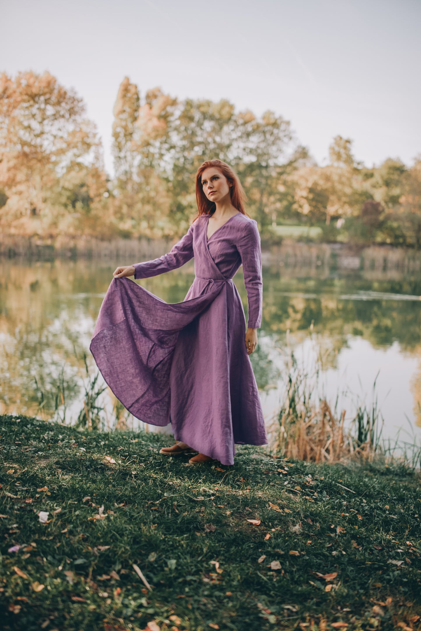 Wrap Linen Maxi Dress with Tie Waist, VisibleArtShop