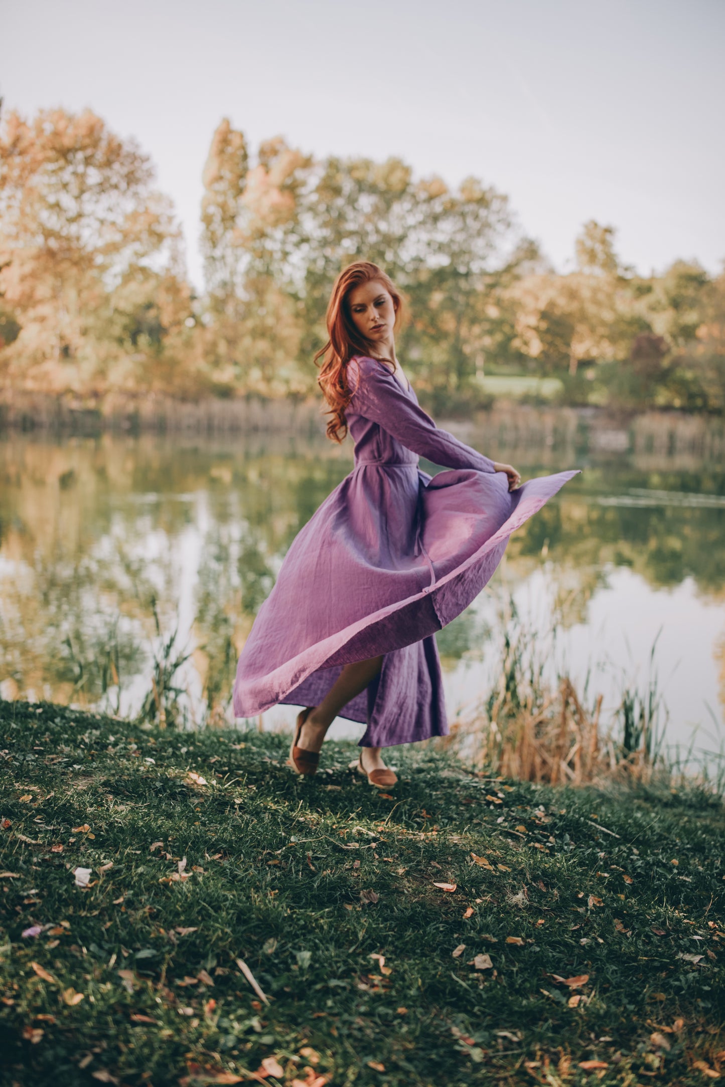 Wrap Linen Maxi Dress with Tie Waist, VisibleArtShop