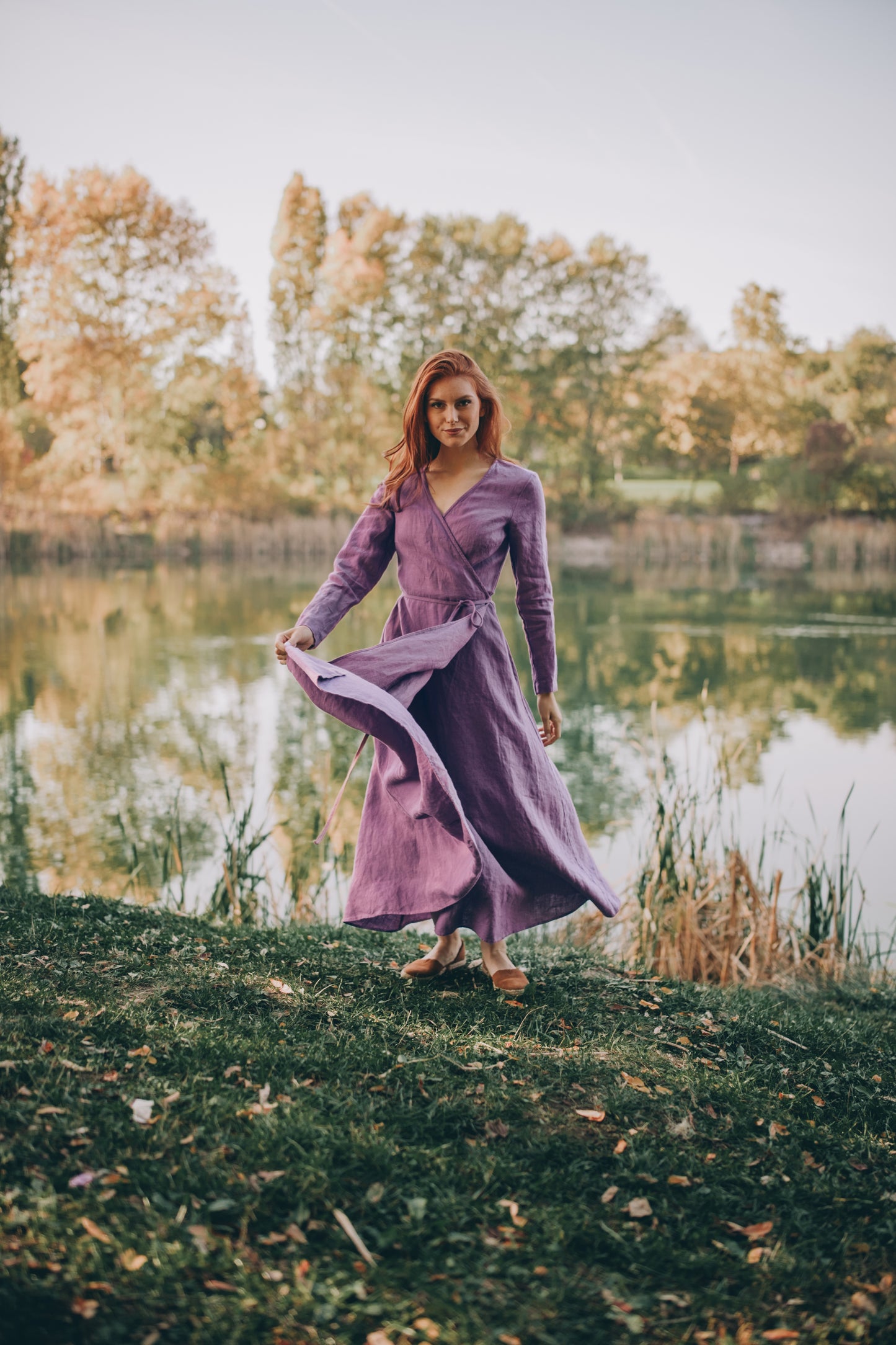 Wrap Linen Maxi Dress with Tie Waist, VisibleArtShop