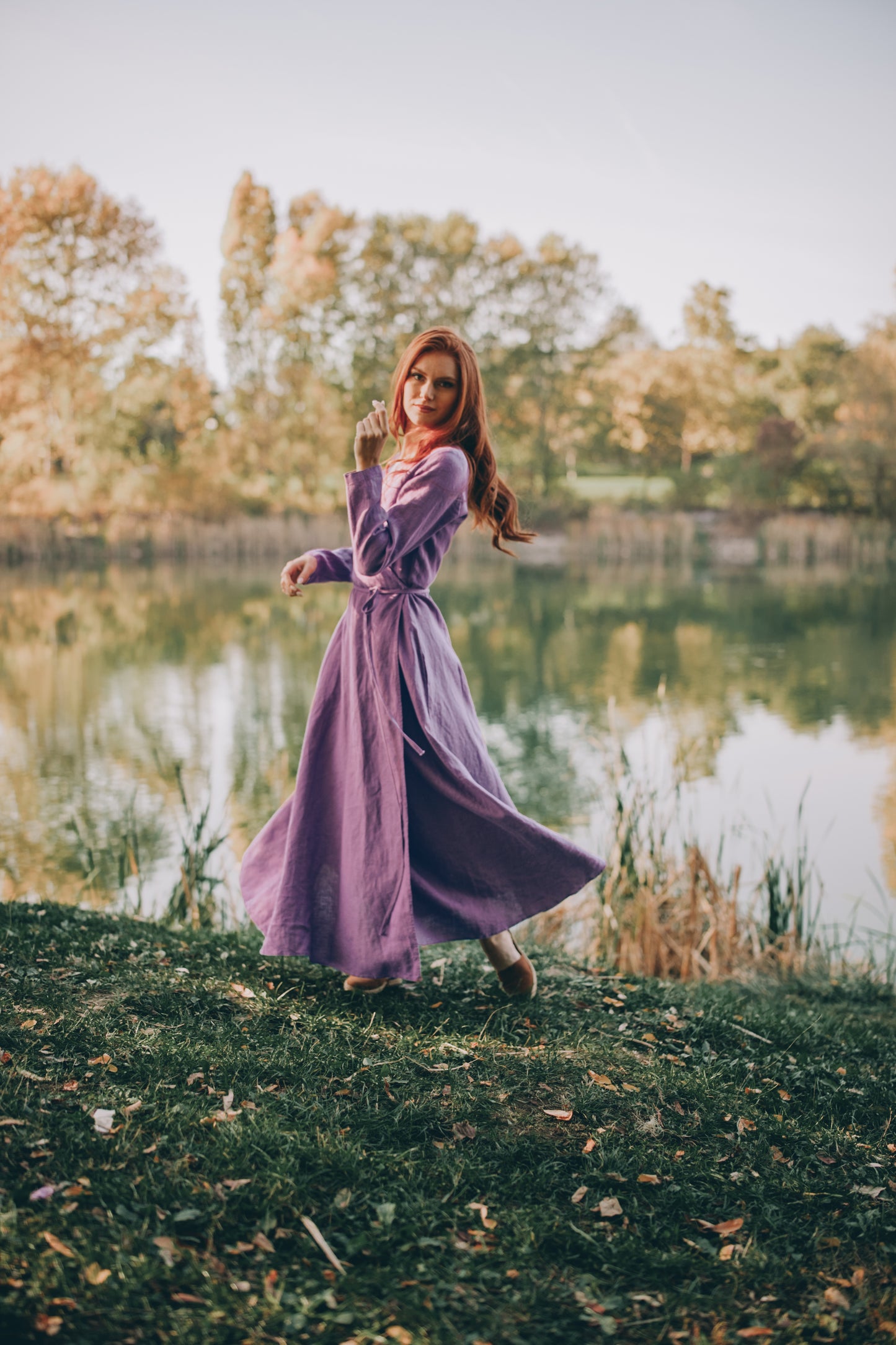 Wrap Linen Maxi Dress with Tie Waist, VisibleArtShop