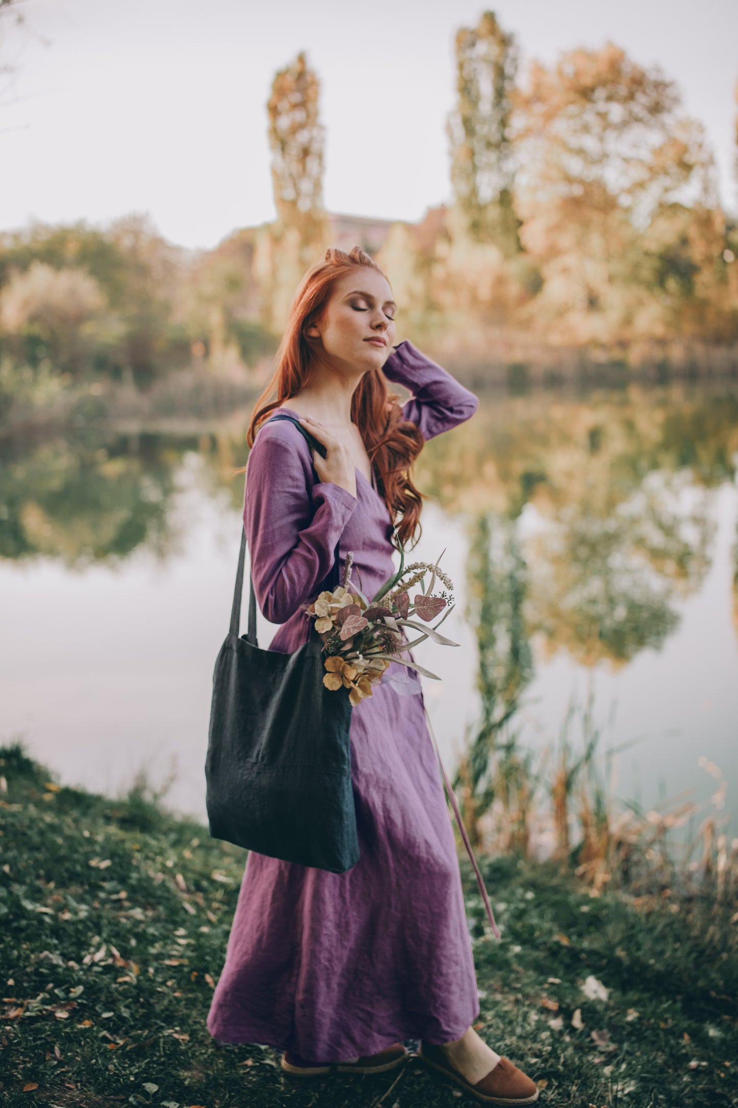 Wrap Linen Maxi Dress with Tie Waist, VisibleArtShop