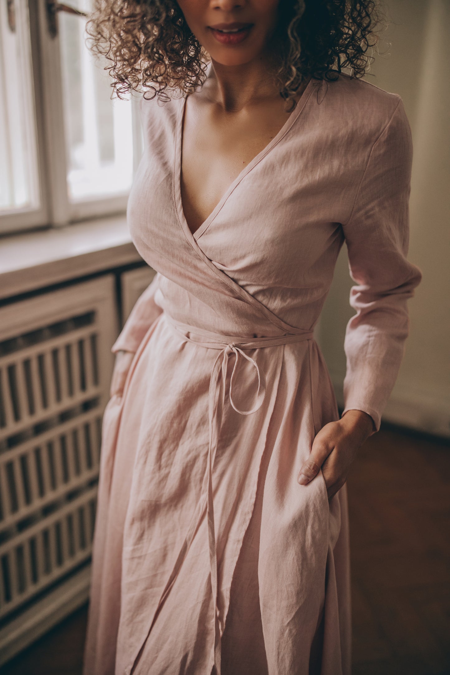 Linen Maxi Dress with Tie Waist, VisibleArtShop