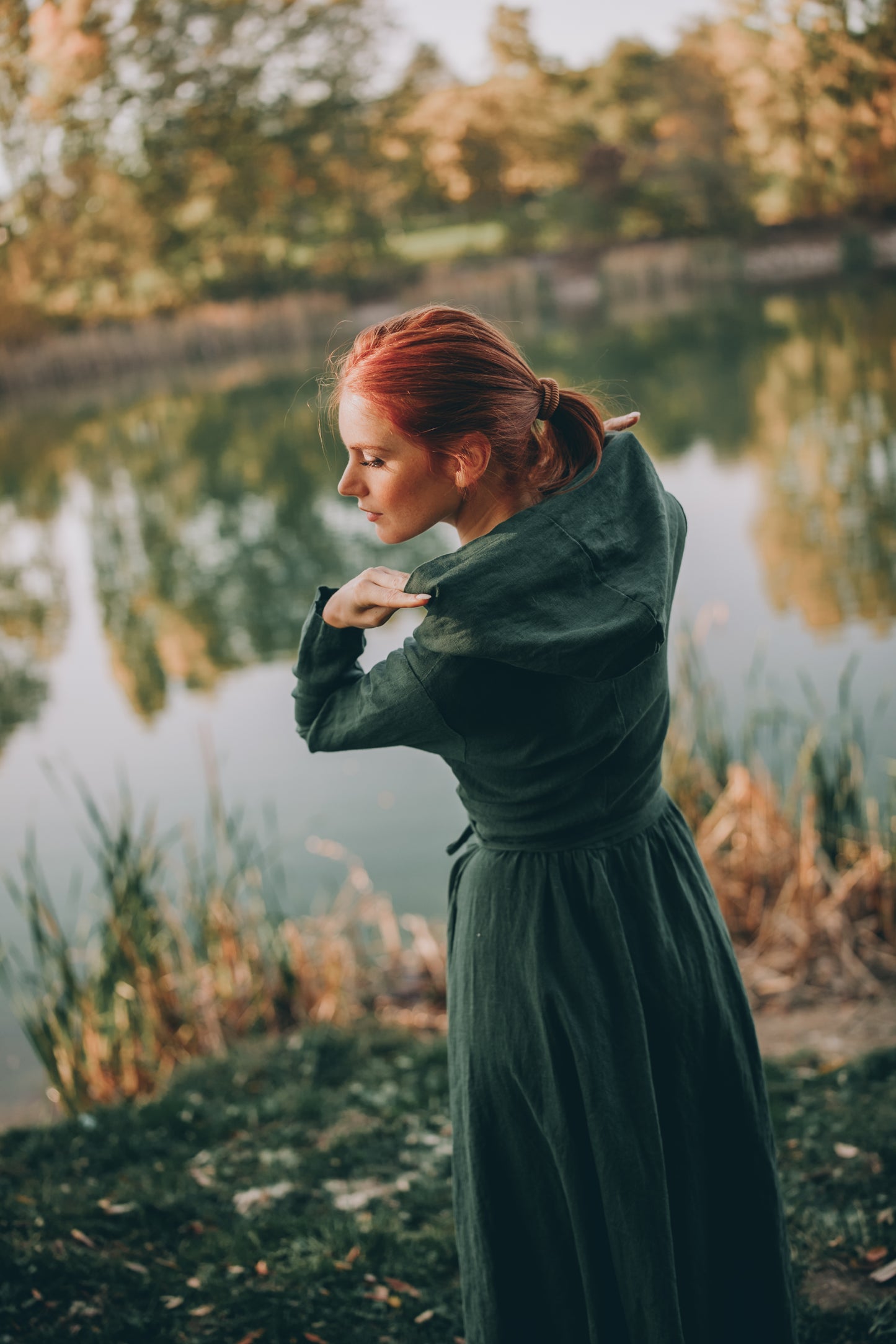 Hooded Linen Maxi Dress with Tie Waist, VisibleArtShop