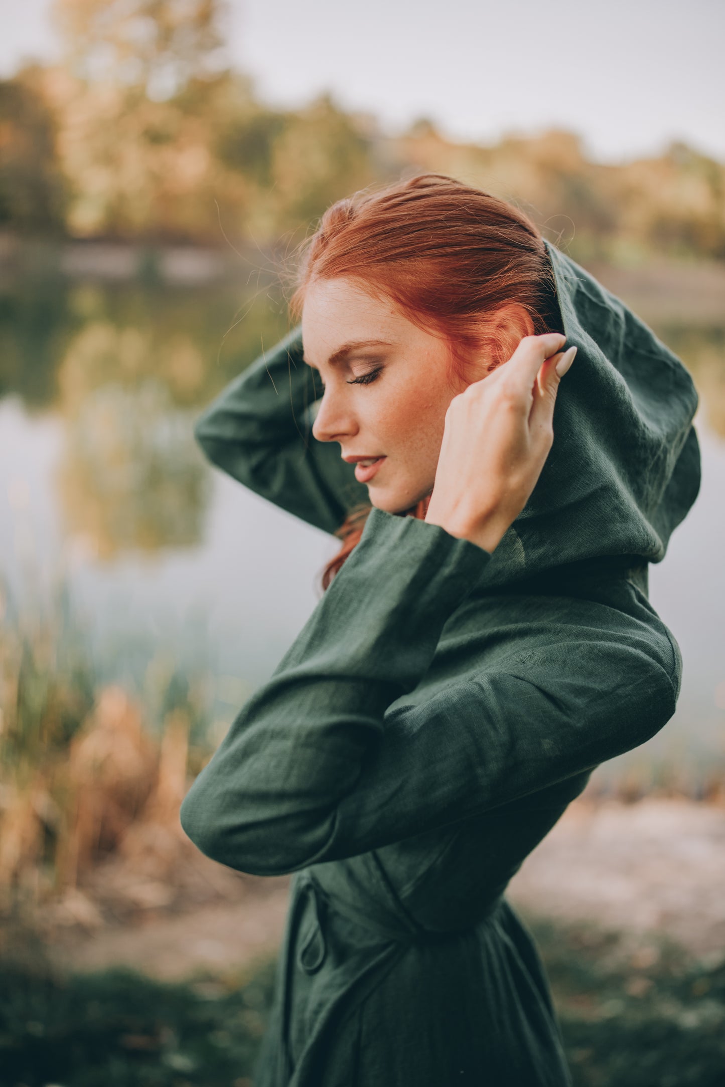 Hooded Linen Maxi Dress with Tie Waist, VisibleArtShop