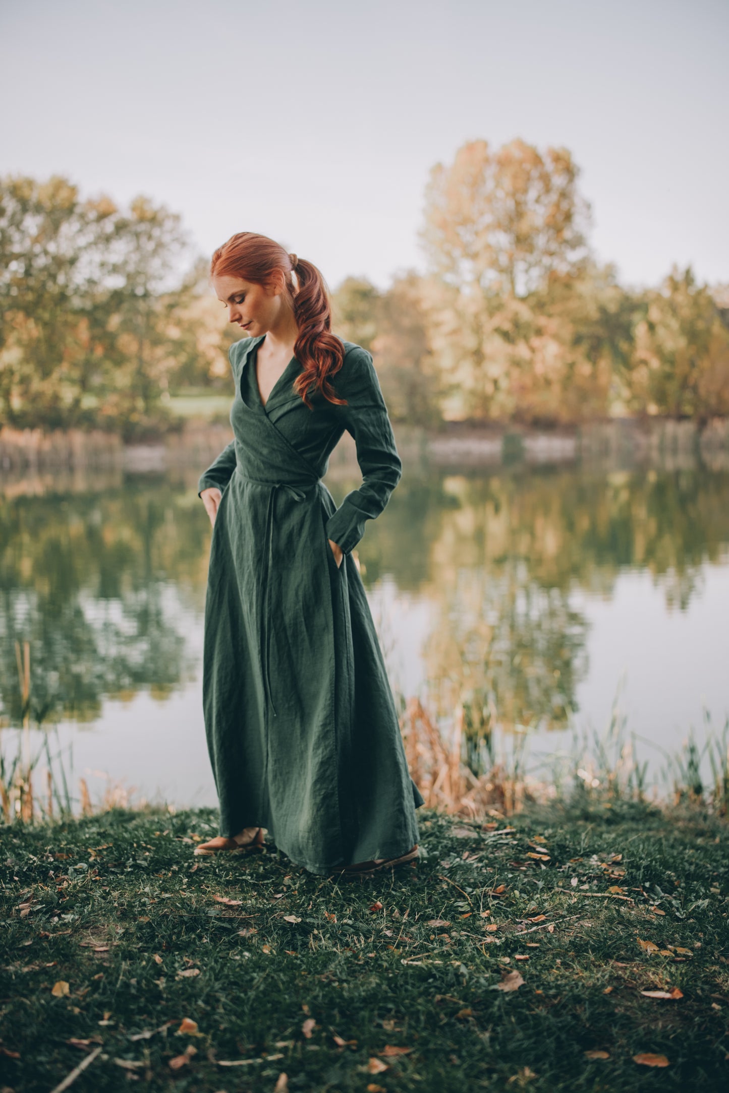 Hooded Linen Maxi Dress with Tie Waist, VisibleArtShop