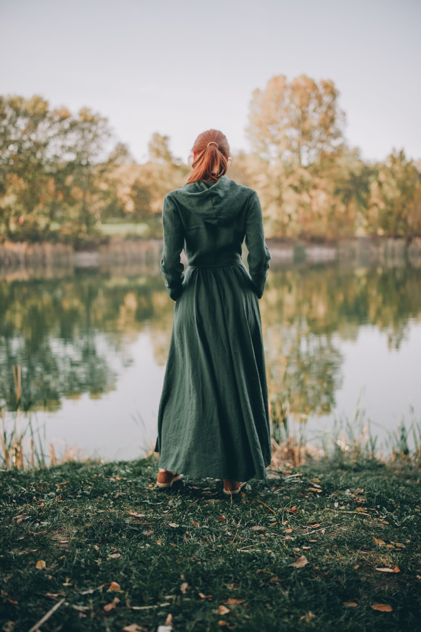 Hooded Linen Maxi Dress with Tie Waist, VisibleArtShop