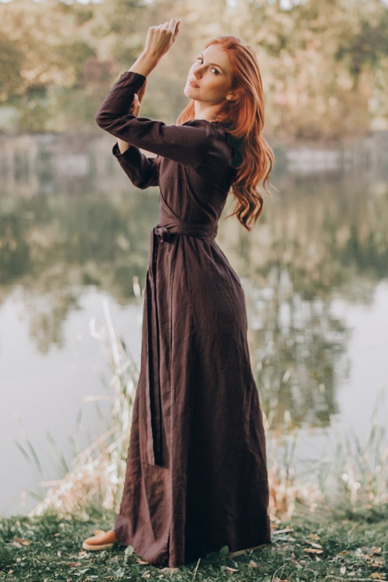 Long Sleeve Linen Wrap Dress, VisibleArtShop