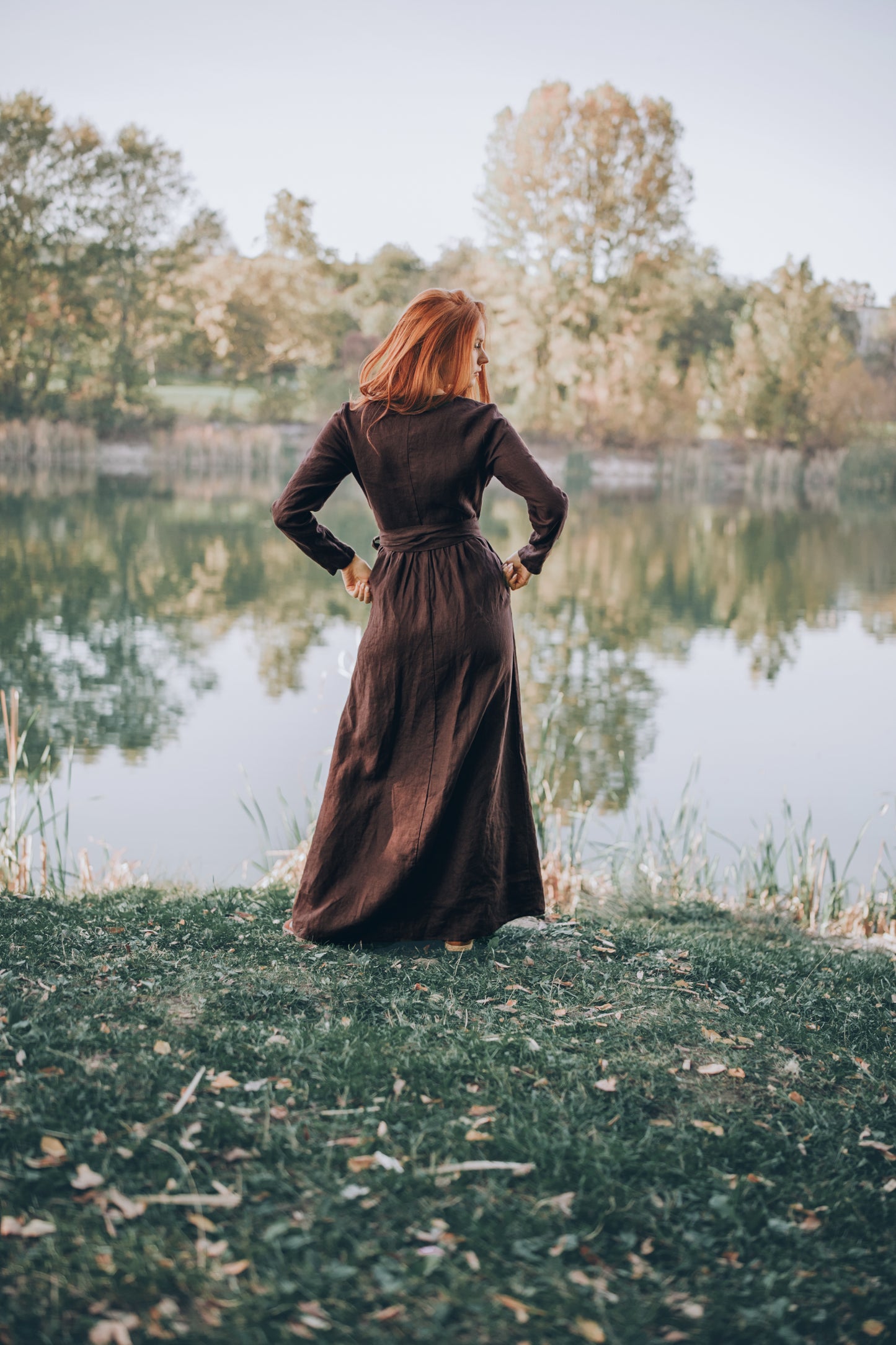 Long Sleeve Linen Wrap Dress, VisibleArtShop