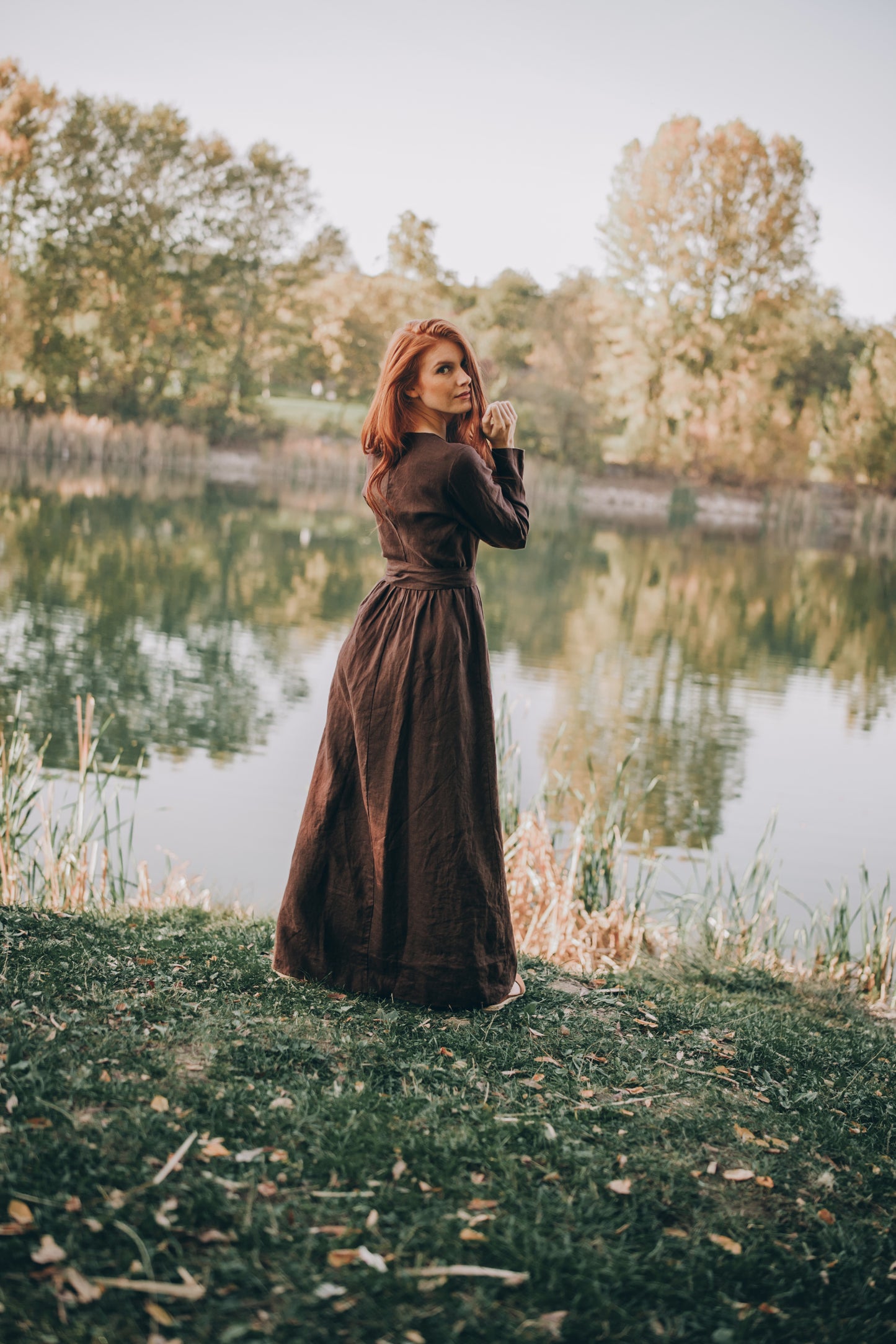 Long Sleeve Linen Wrap Dress, VisibleArtShop