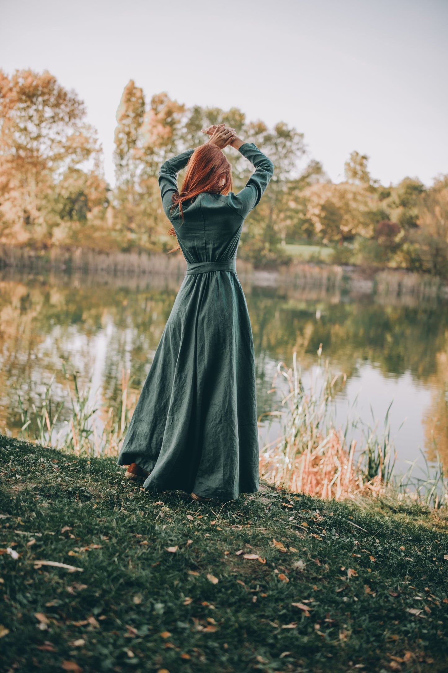 Heavy Linen Wrap Dress with Waist Belt, VisibleArtShop