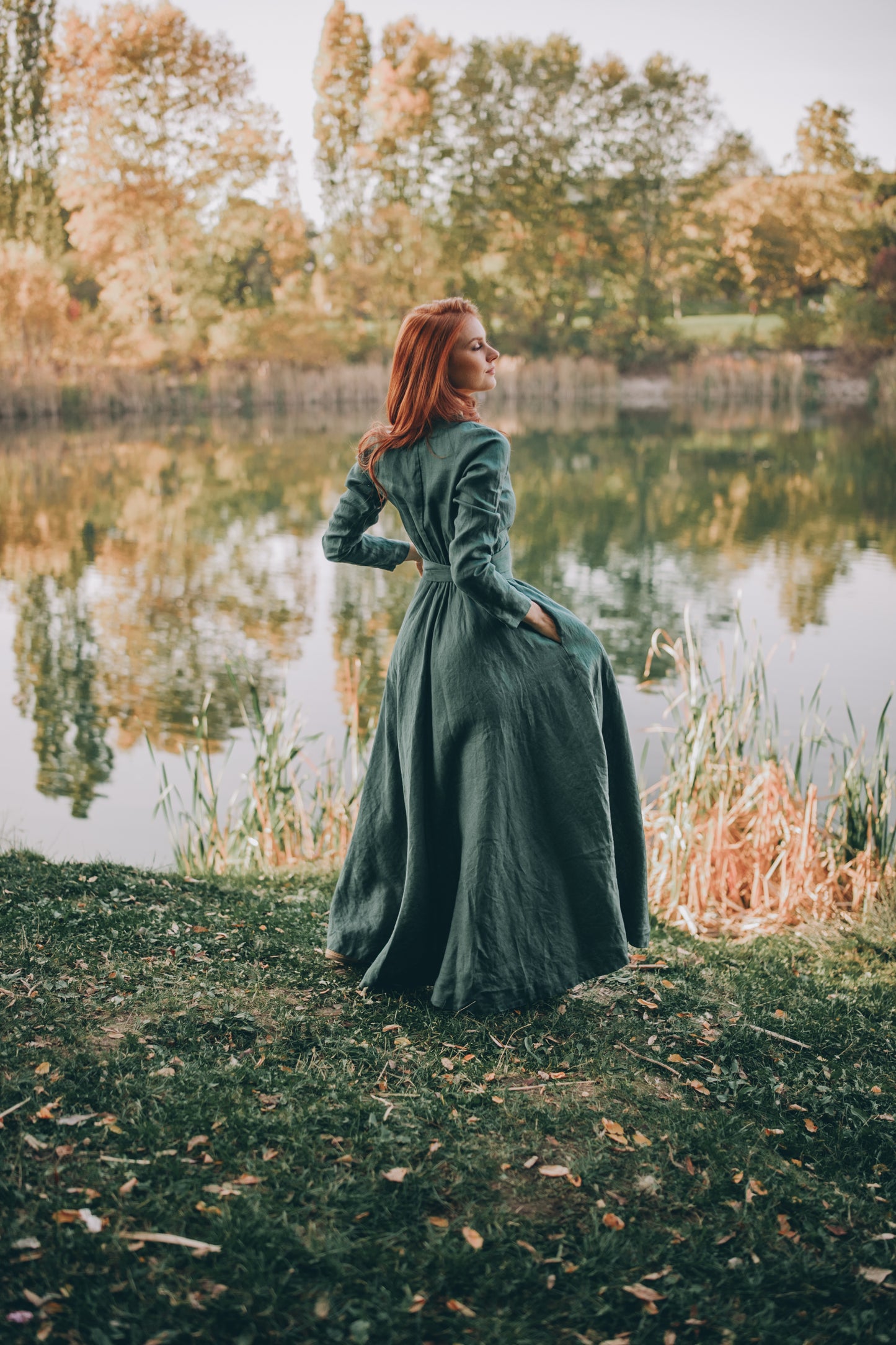 Heavy Linen Wrap Dress with Waist Belt, VisibleArtShop