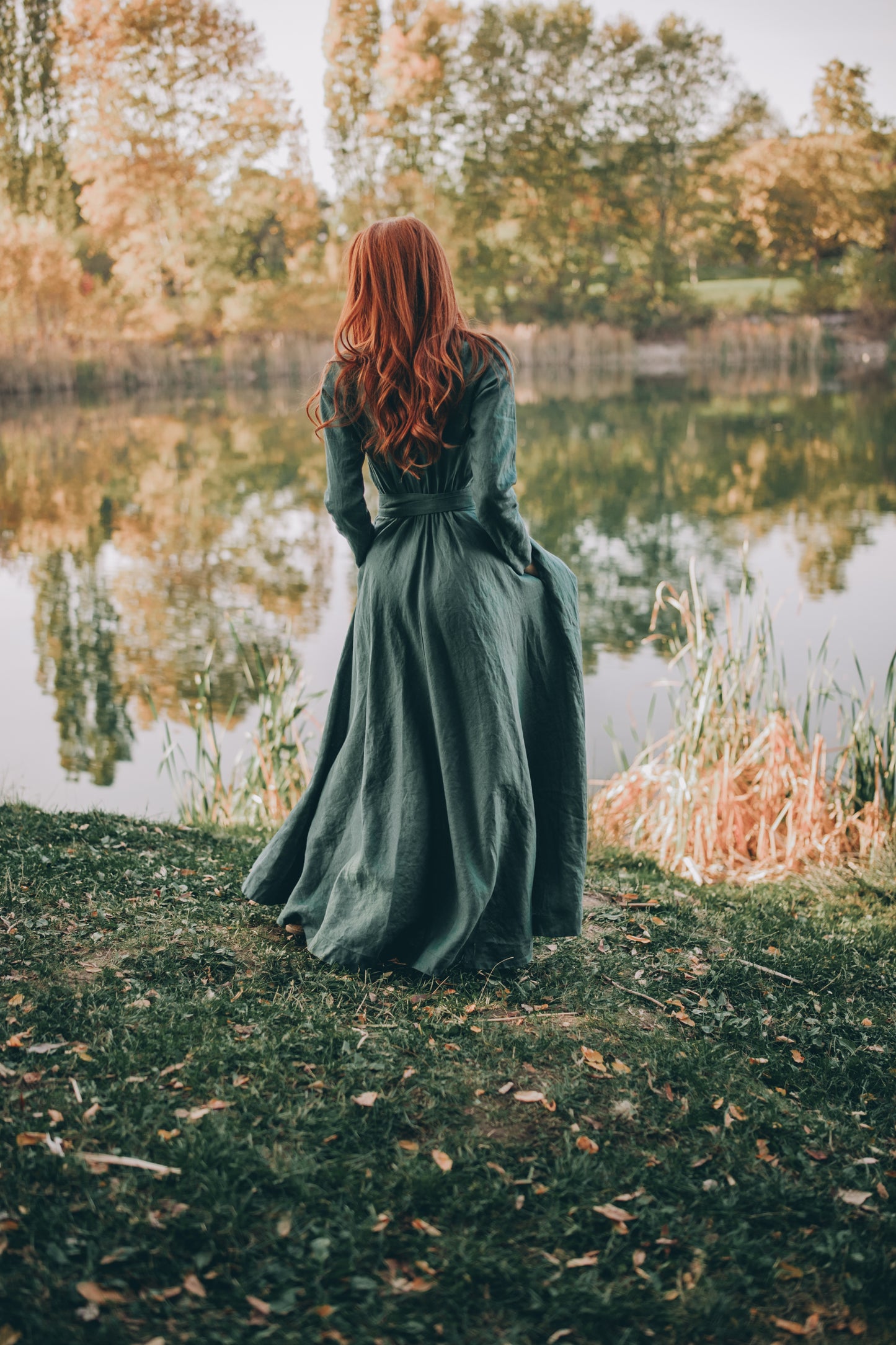 Heavy Linen Wrap Dress with Waist Belt, VisibleArtShop