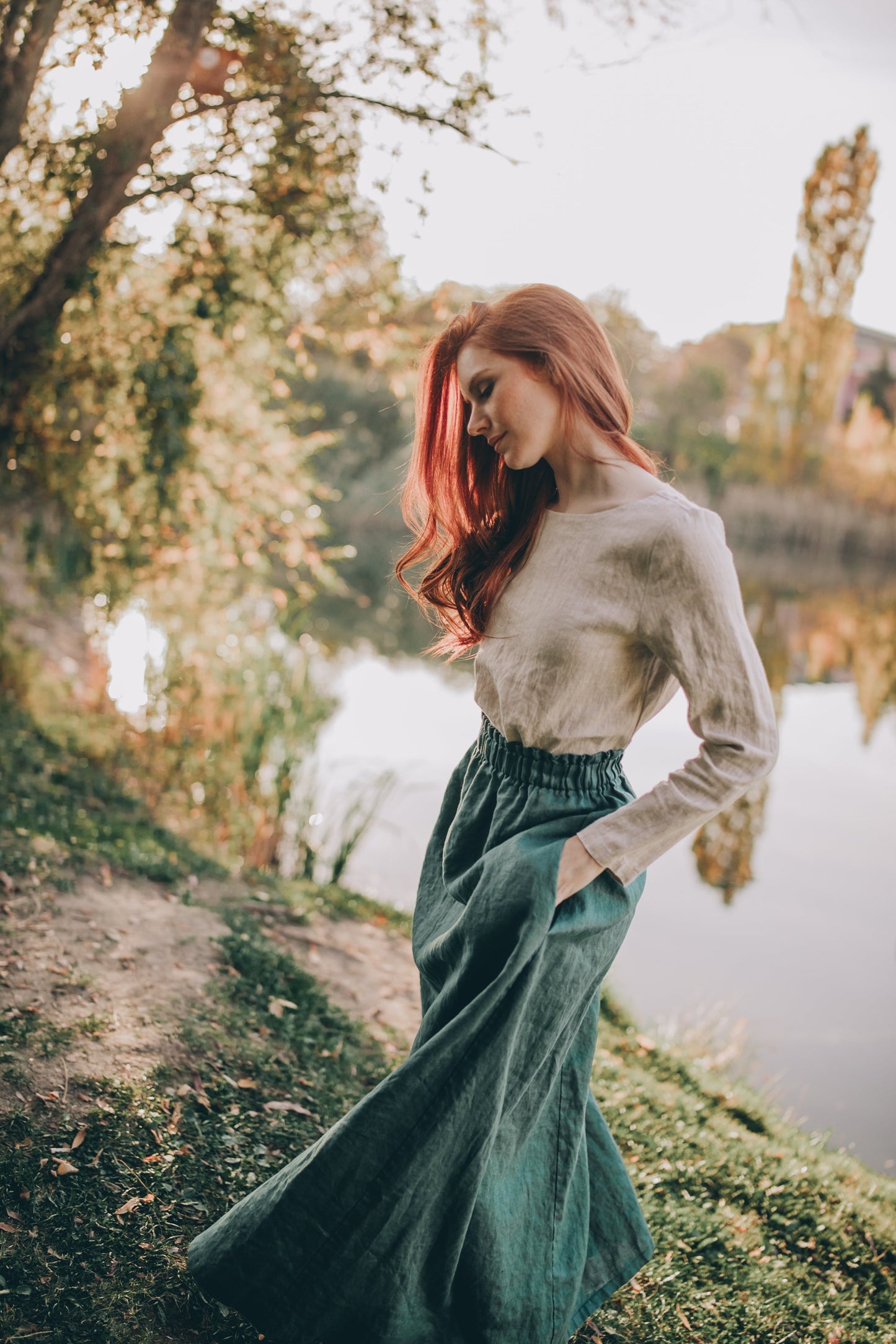 Heavyweight Linen Maxi Skirt with Pockets, VisibleArtShop