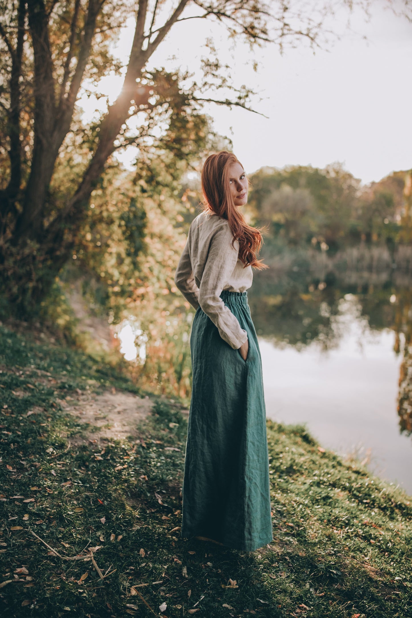 Heavyweight Linen Maxi Skirt with Pockets, VisibleArtShop