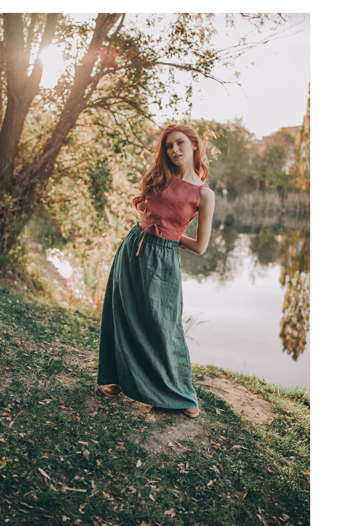 Heavyweight Linen Maxi Skirt with Pockets, VisibleArtShop