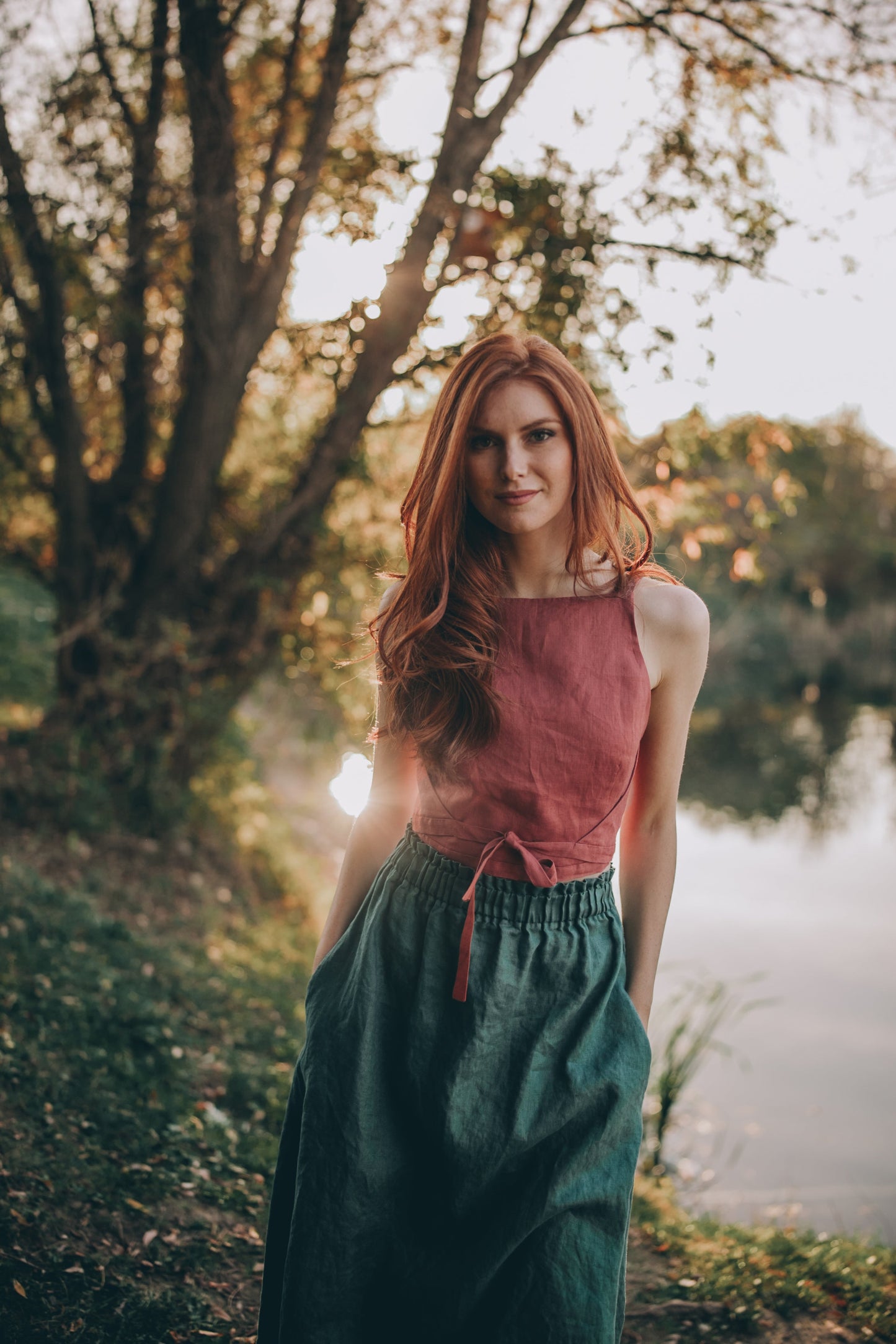 Heavyweight Linen Maxi Skirt with Pockets, VisibleArtShop