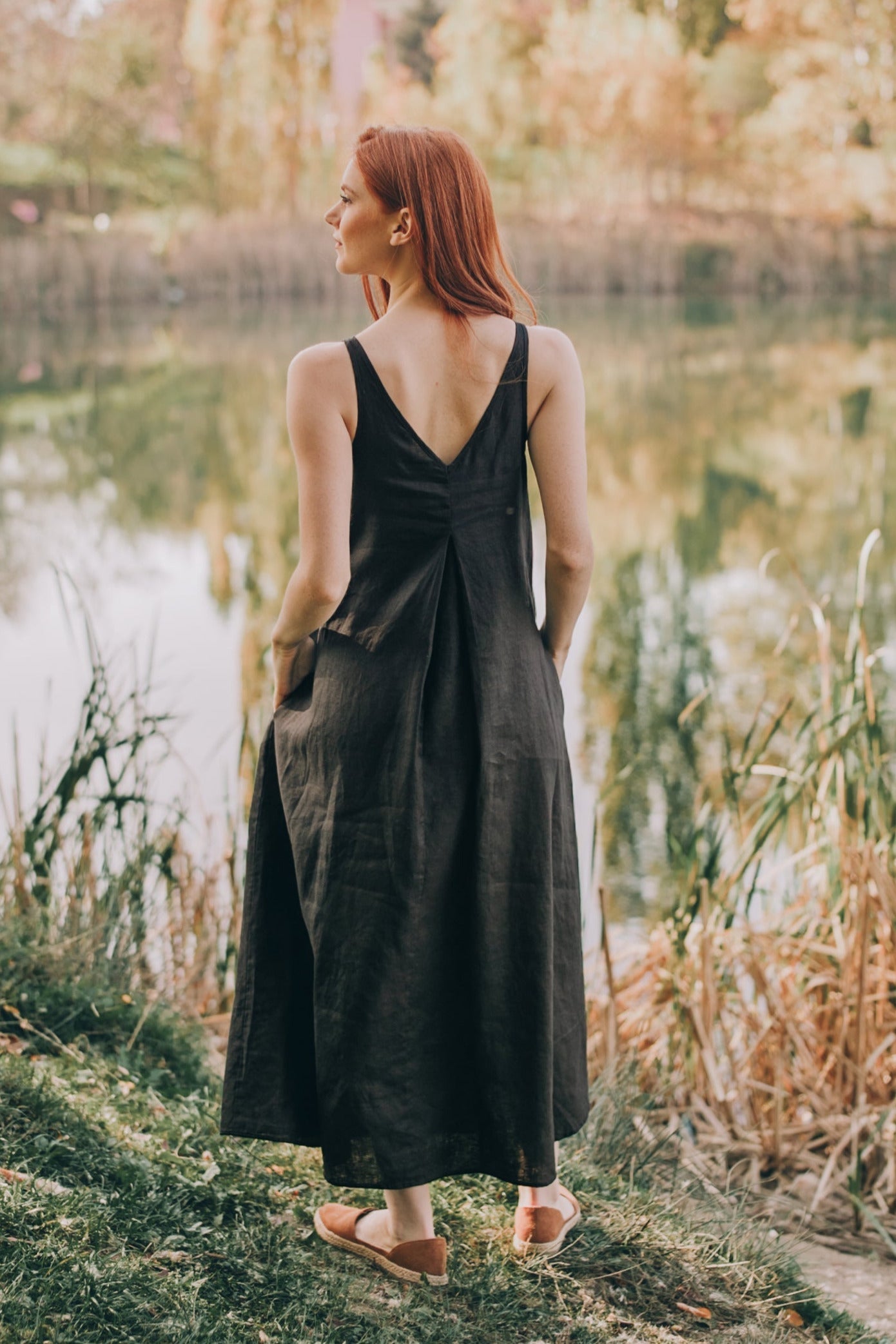 Reversible Minimalist Linen Dress, Sleeveless Summer Linen Dress, Black Linen Midi Dress, Deep V Dress, Womens Linen Clothing, Xs / Military Reversible Minimalist Linen Dress, Sleeveless Summer Linen Dress, Black Linen Midi Dress, Deep V Dress, Womens Linen Clothing, Xs / Military