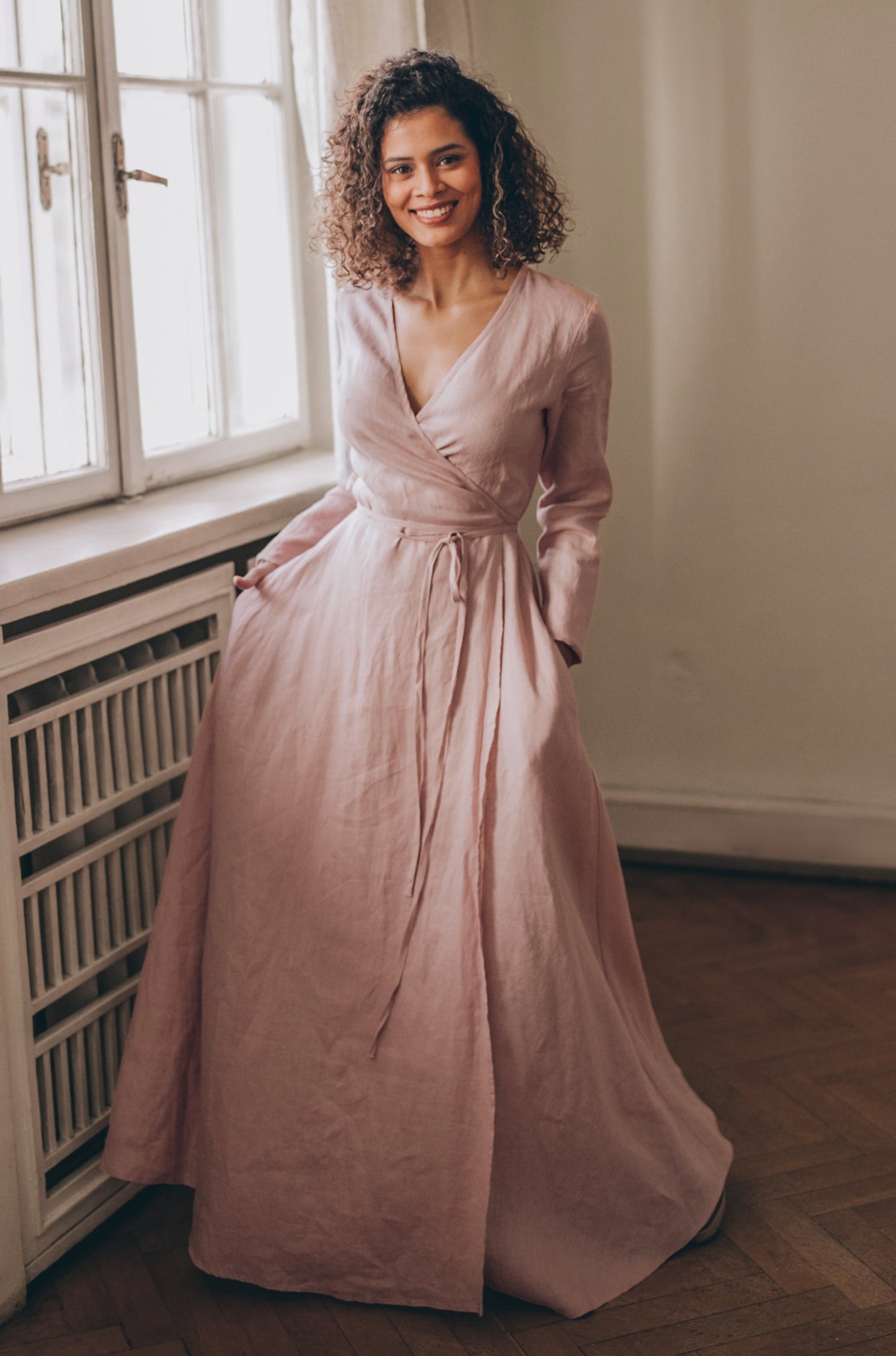 Linen Maxi Dress with Tie Waist, VisibleArtShop