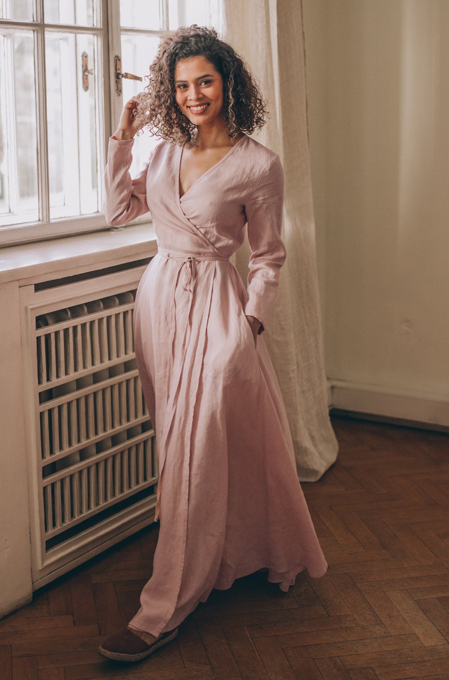 Linen Maxi Dress with Tie Waist, VisibleArtShop