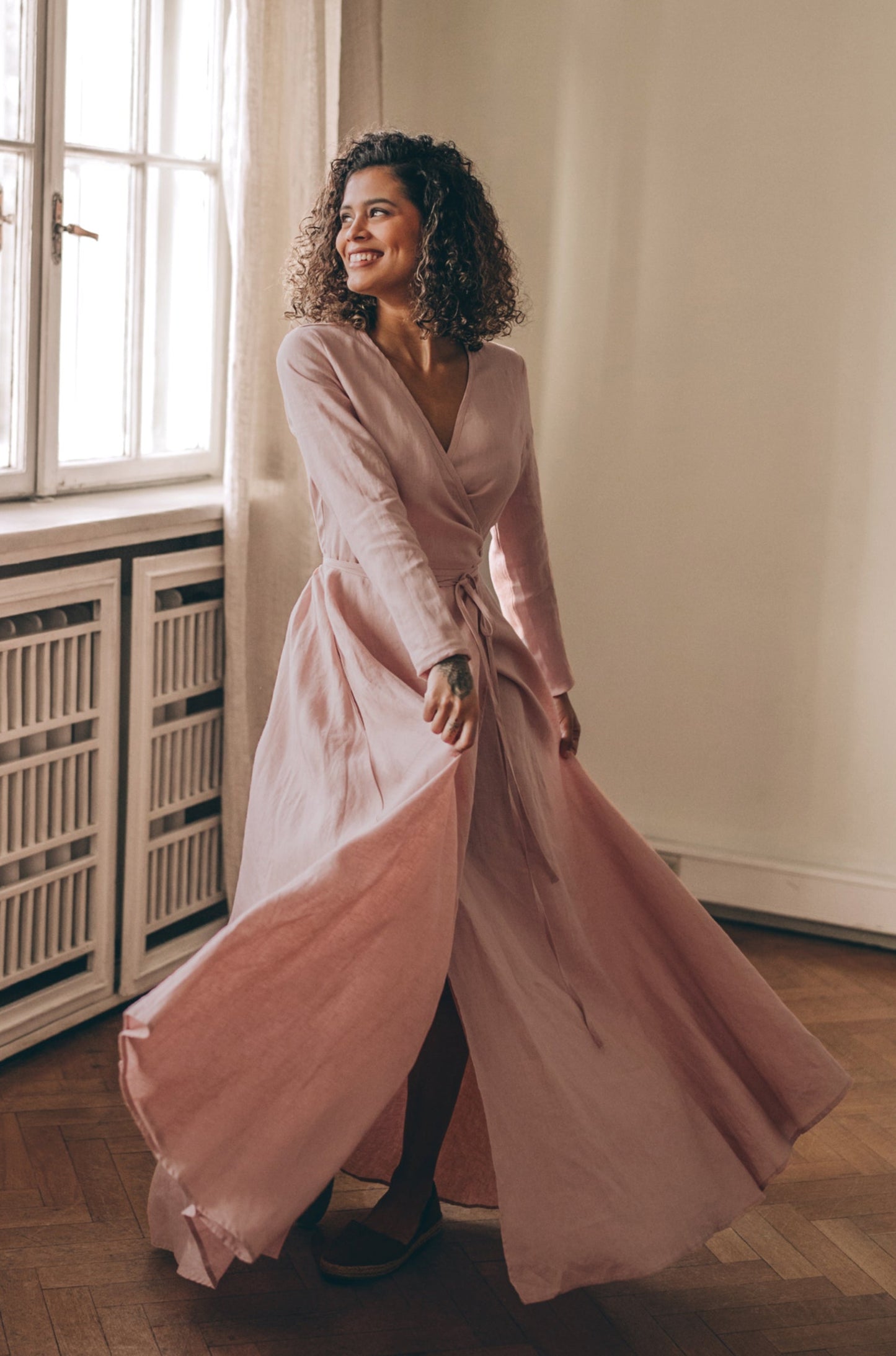 Linen Maxi Dress with Tie Waist, VisibleArtShop