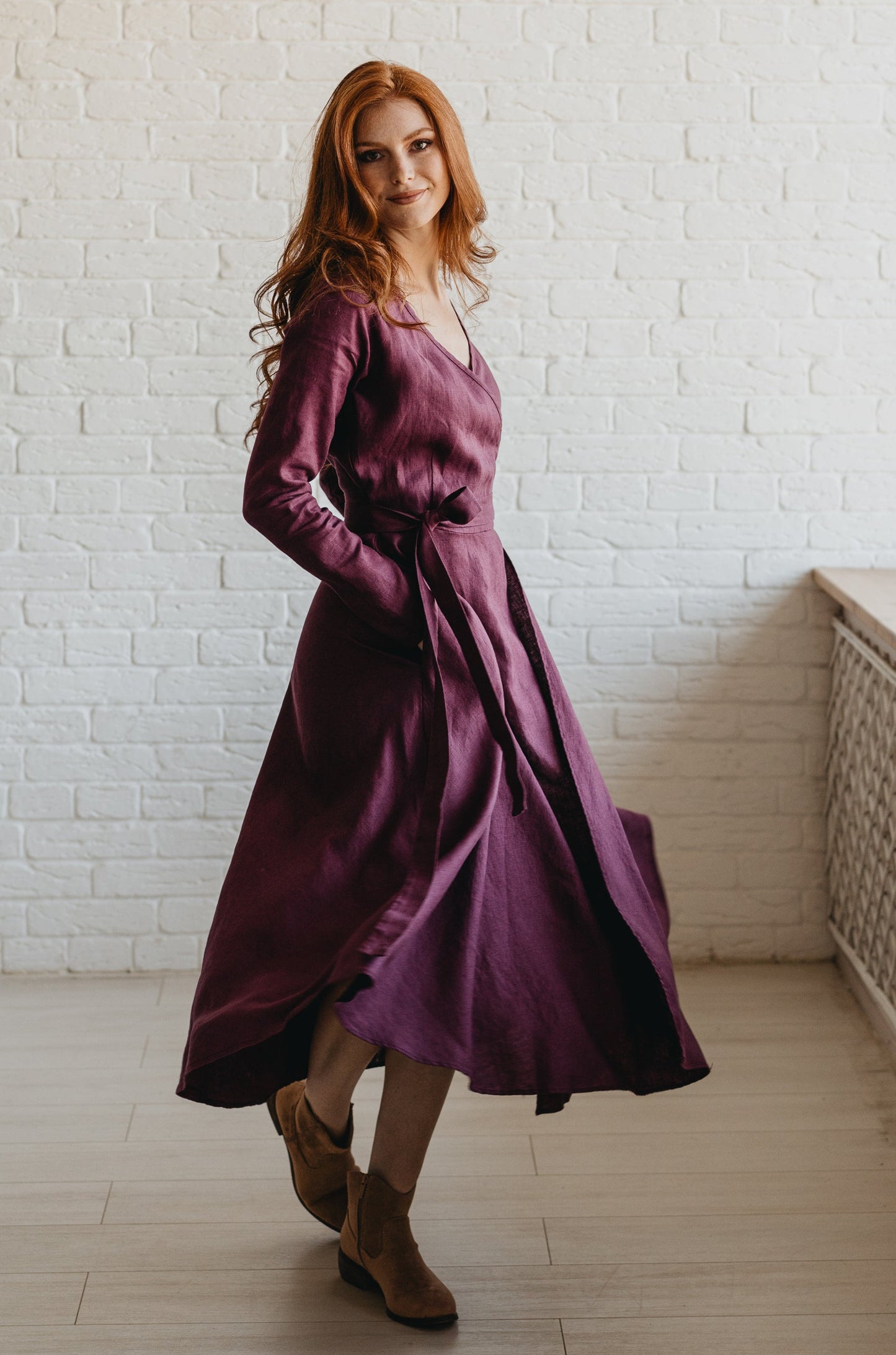 Linen A-Line Midi Dress, VisibleArtShop