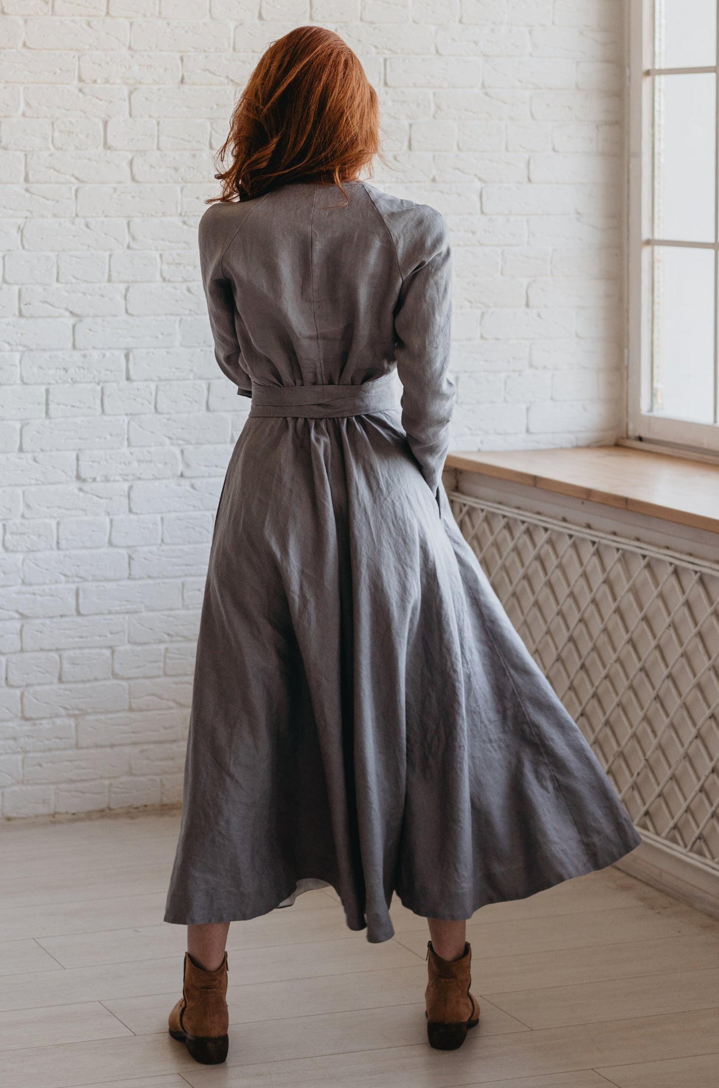 Heavyweight Linen Dress in Midi Length, VisibleArtShop