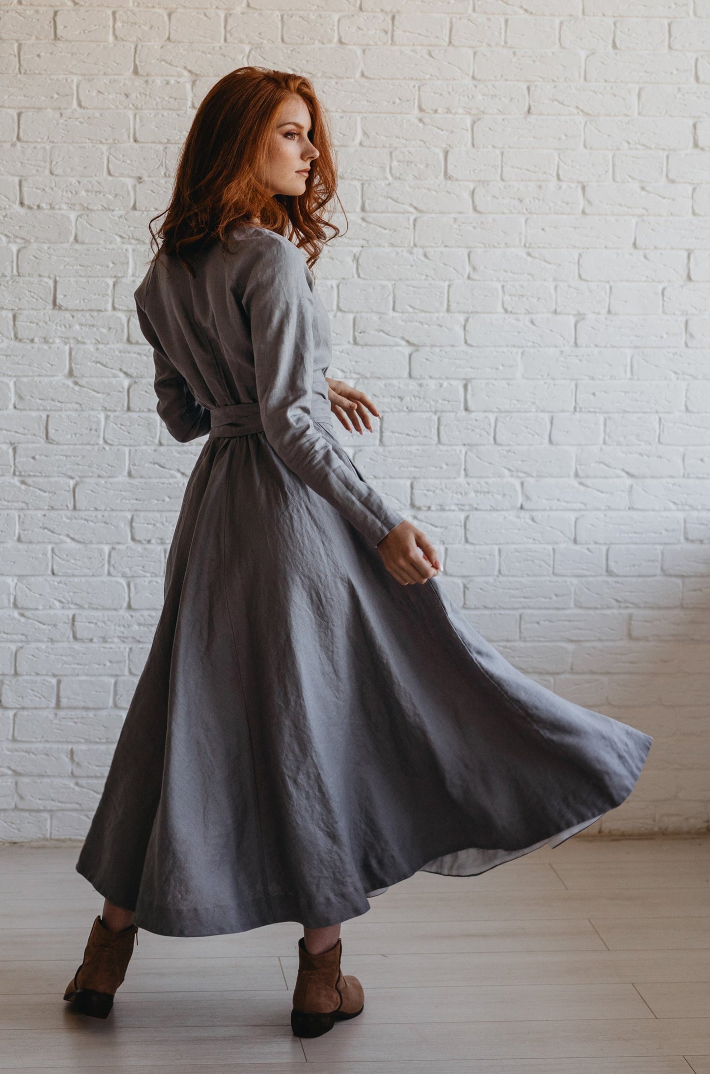 Heavyweight Linen Dress in Midi Length, VisibleArtShop