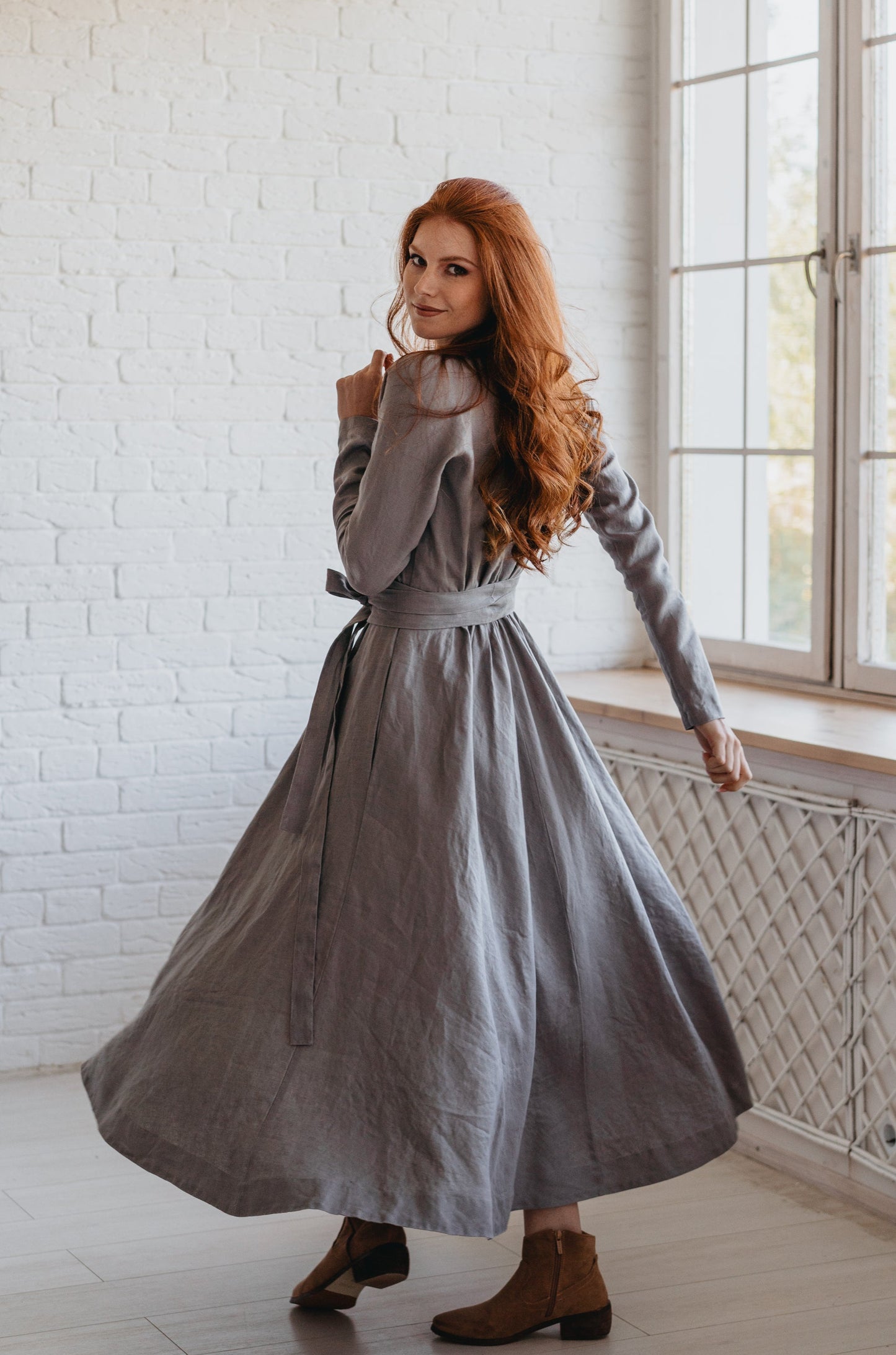 Heavyweight Linen Dress in Midi Length, VisibleArtShop