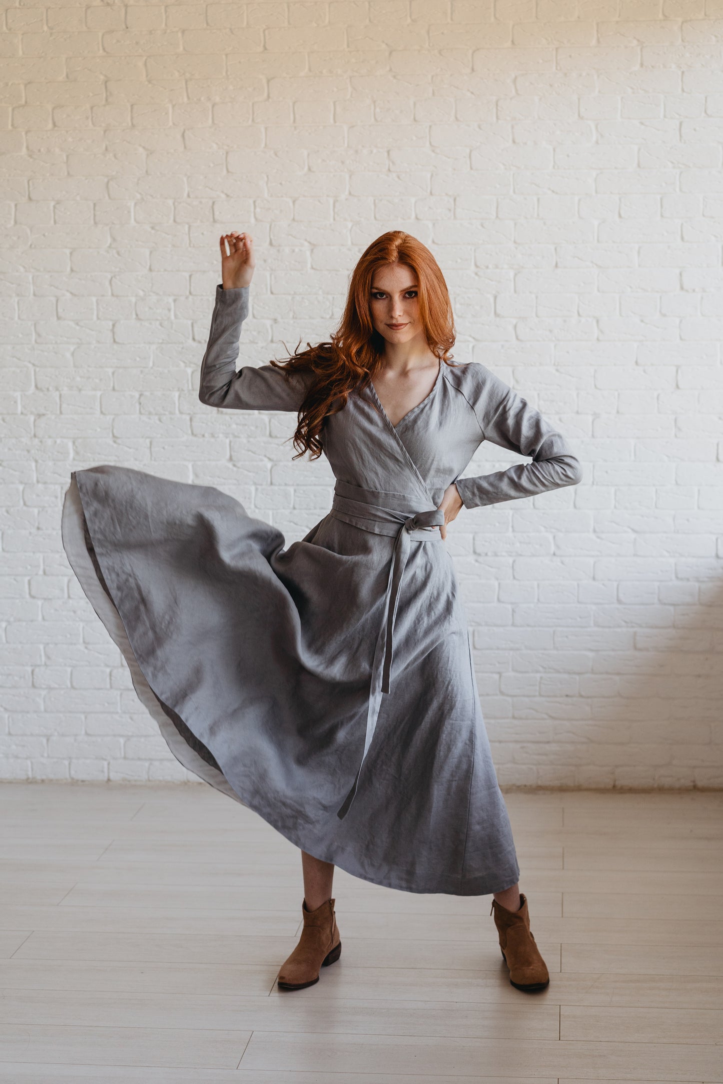 Heavyweight Linen Dress in Midi Length, VisibleArtShop