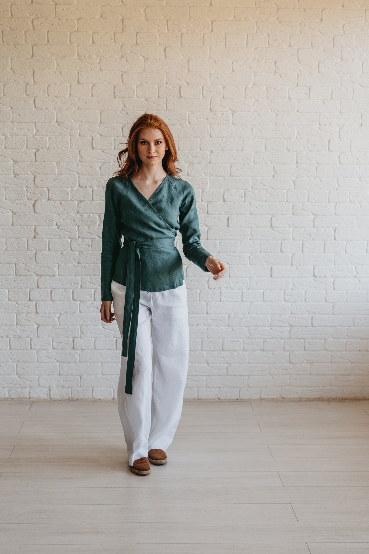 Elongated Minimalist Linen Wrap Top - visibleartshop