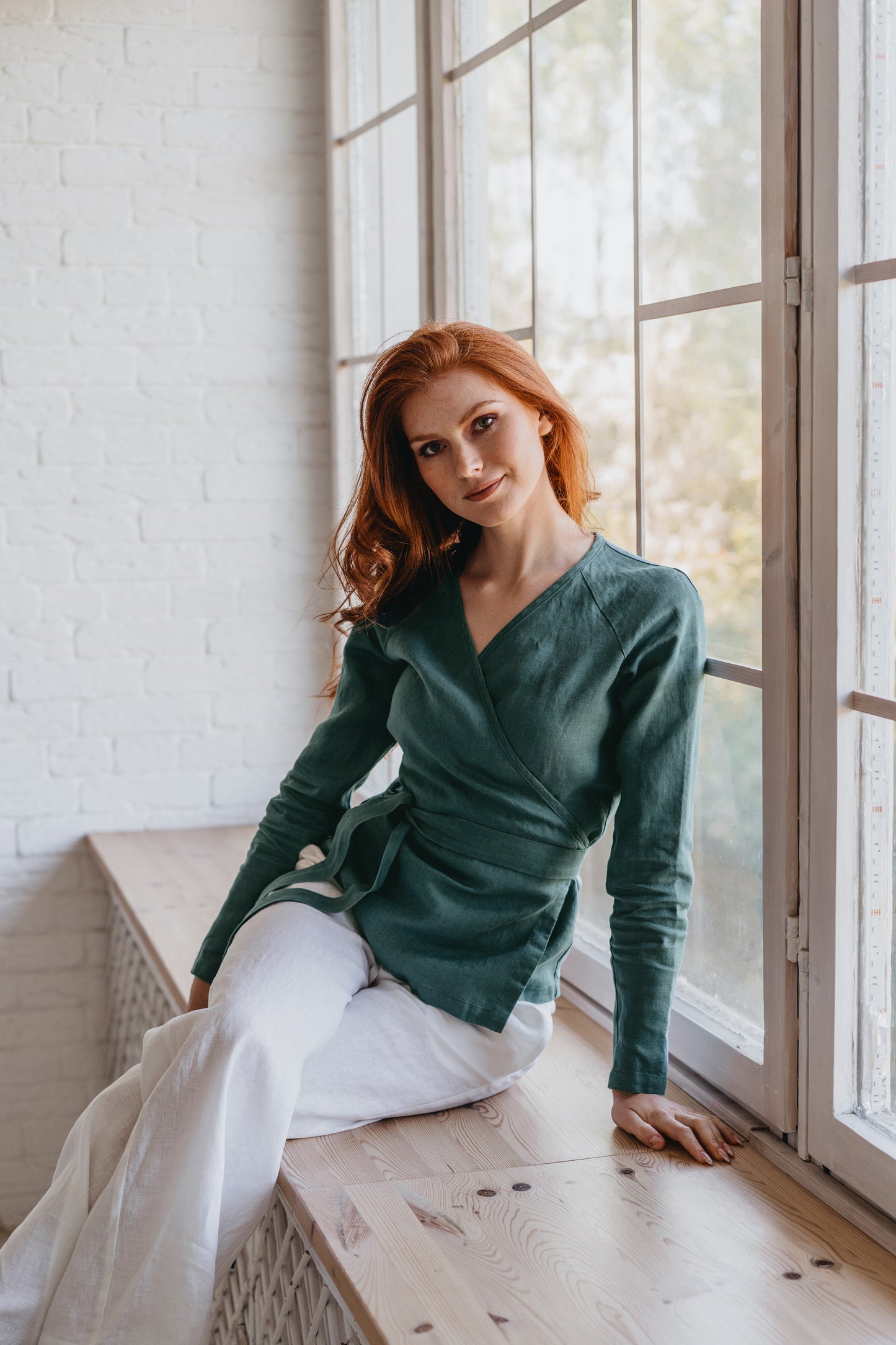 Elongated Minimalist Linen Wrap Top - visibleartshop