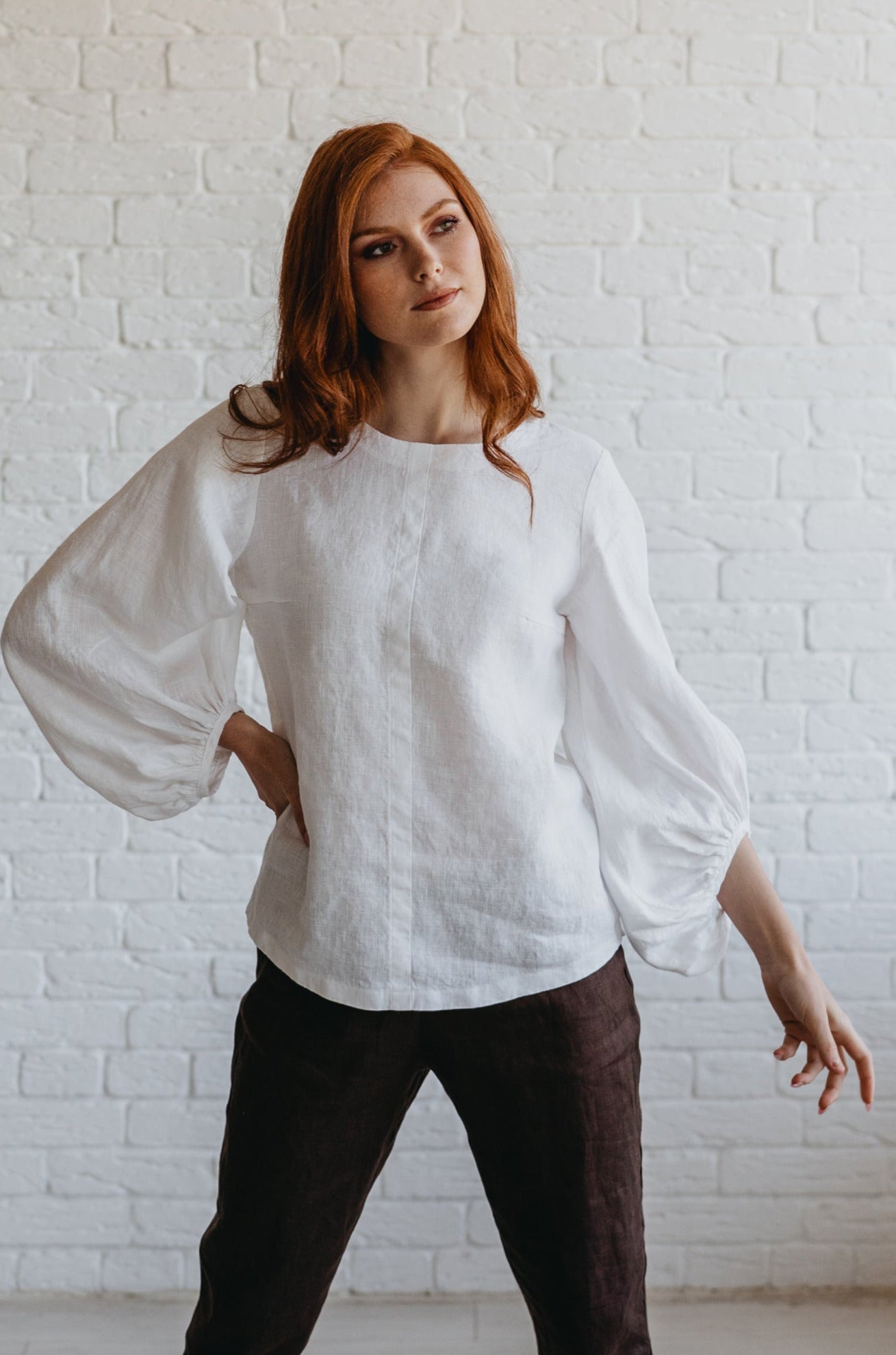 Puff Sleeve Linen Top, VisibleArtShop